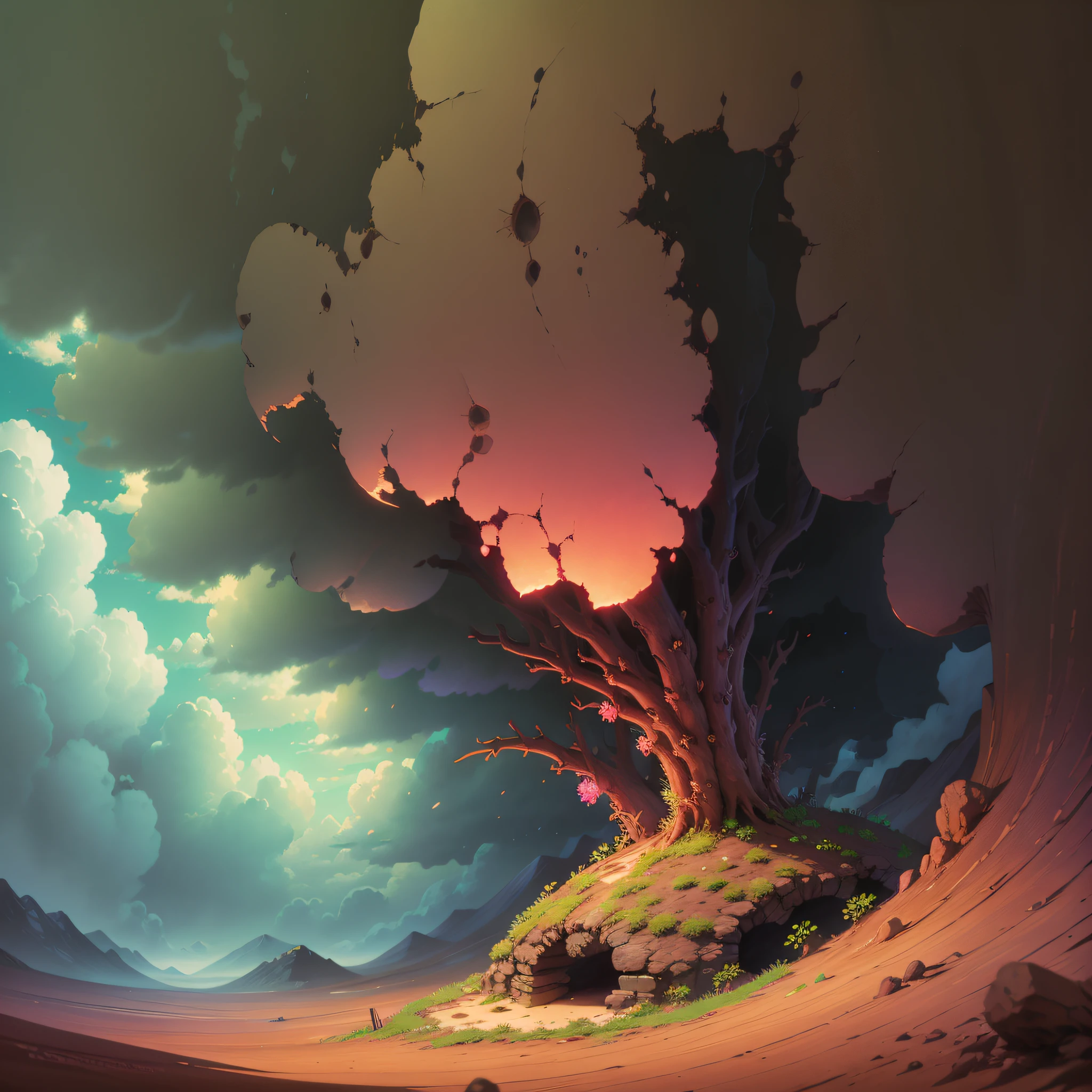 anthill surrounded by a transparent red ray, super realistic