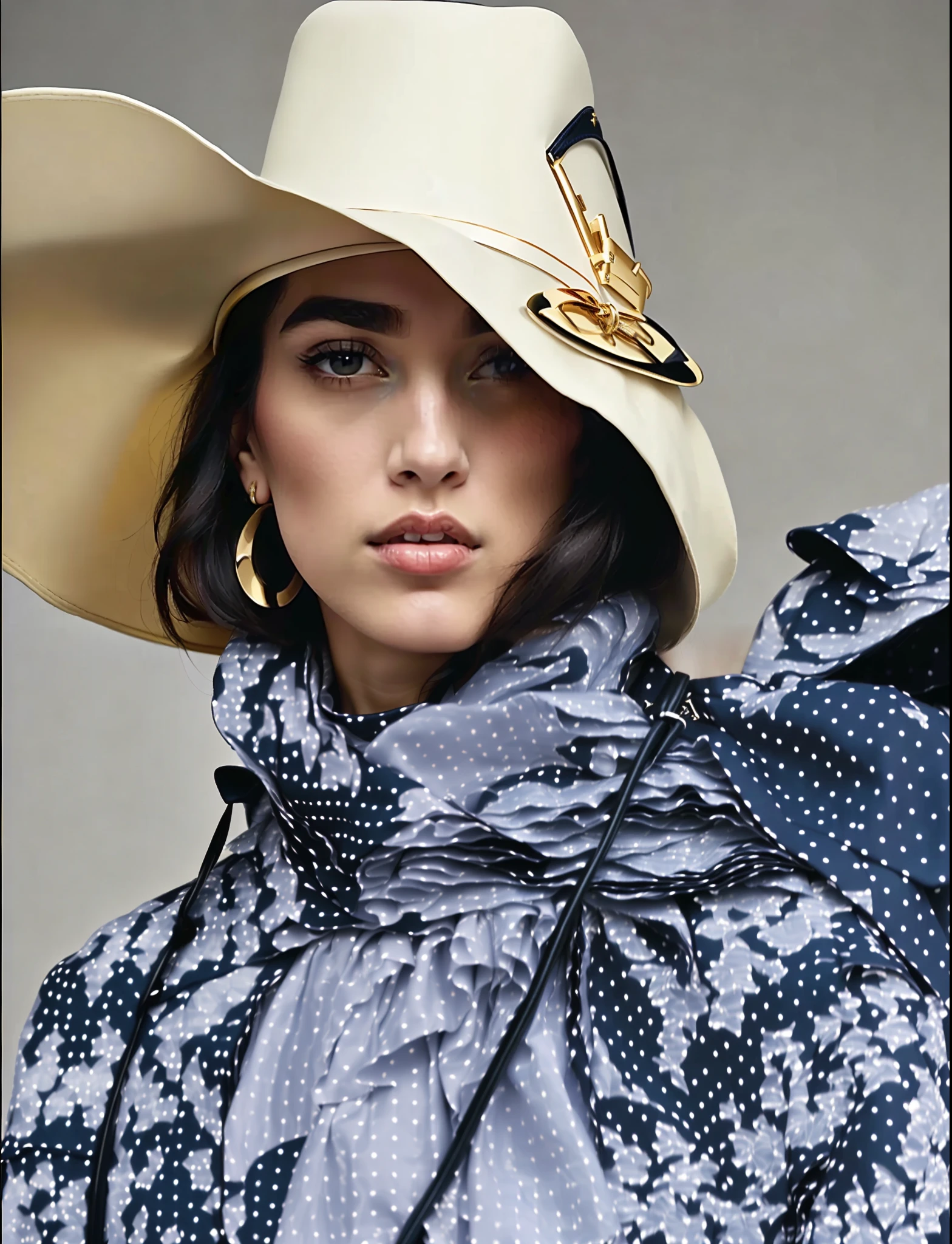 arafed image of a woman wearing a hat and a blue dress, official vuitton editorial, official vogue editorial, official dior editorial, burberry, official prada editorial, dua lipa, julia sarda, vogue italy, official jil sander editorial, vogue editorial, vogue magazine editorial, from vogue magazine, editorial of dior magazine, wearing louis vuitton armor, official versace editorial