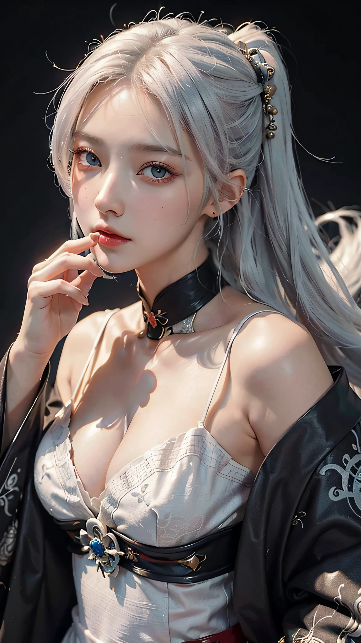 ((Best Quality, 8K, Masterpiece:1.3)), 1girl, Slim Abs Beauty:1.3, (Casual hairstyle, No leaky big breasts: 1.2), Dress: 1.1, Super fine face, Delicate eyes, Double eyelids, shyness, dynamic pose, smile, anime girl with white hair and blue eyes holding a fan, white hair god, Kusart Krenz key art feminization, Onmyoji detailed art, Onmyoji portrait, detailed digital anime art, best anime 4K konachan wallpaper, anime goddess, High detail official artwork, detailed anime art, portrait of female anime hero, Onmyoji