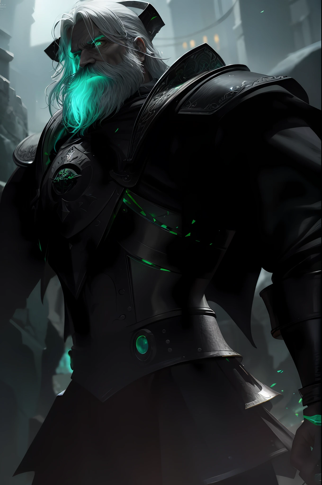 1man, old man, White beard, white hair, necromancer, green iron, great armor, green knight, green details, black details, silver details, green aura, red details
Masterpiece, ultra detailed, 8k hd, great anatomy, good anatomy, accurate anatomy, perfect anatomy, beautiful detailed, {{high quality}}, realistic, beautiful, detailed background, detailed face, realistic face, high resolution, over exposure, hyper realistic, Beautiful Lighting, warm lighting, cinematic shot, depth of field, iridescent, shimmer, illustration, shimmer