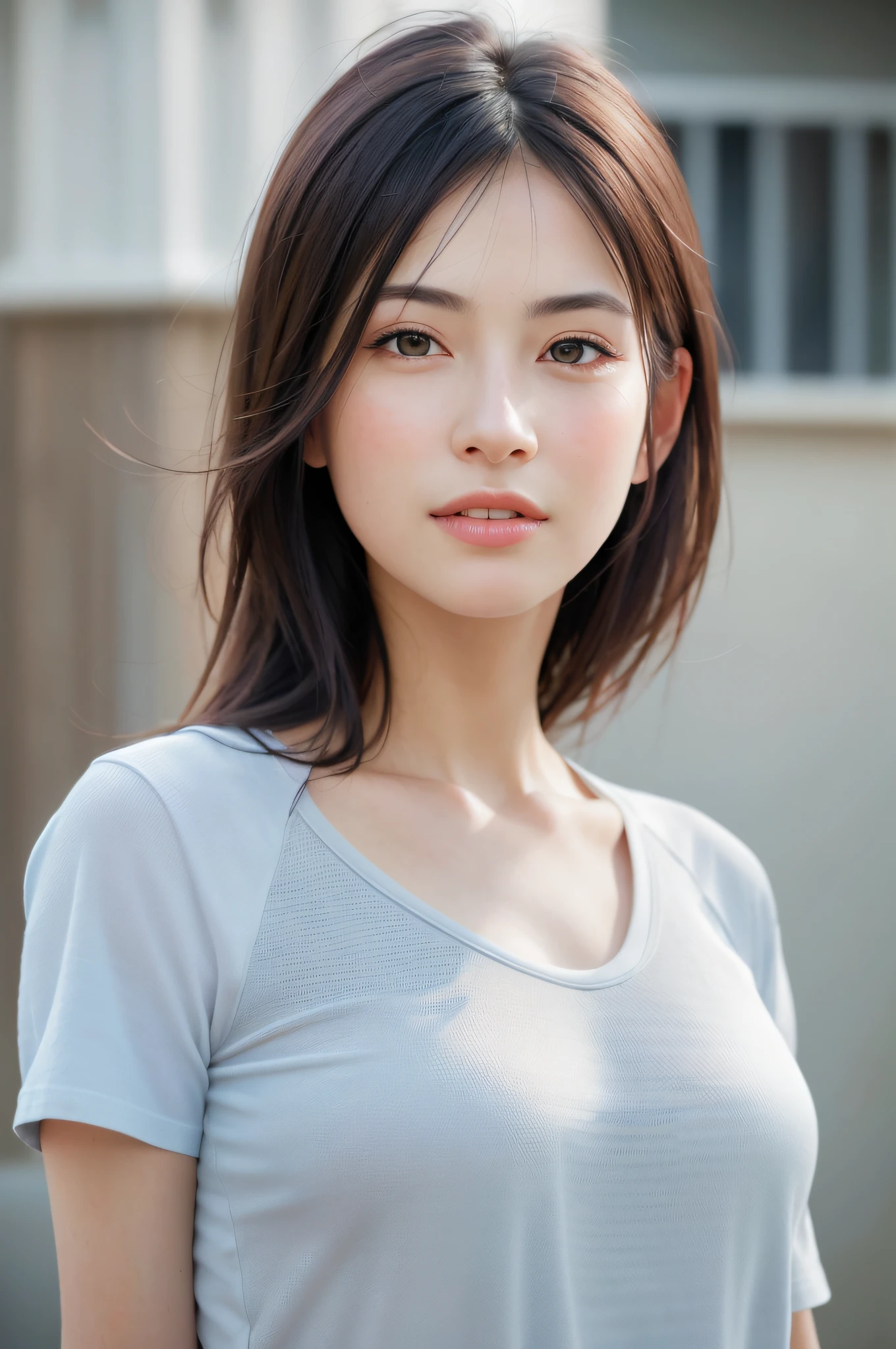 dressed, (photo realistic:1.4), (hyper realistic:1.4), (realistic:1.3),
(smoother lighting:1.05), (increase cinematic lighting quality:0.9), 32K,
1girl,20yo girl, realistic lighting, backlighting, light on face, ray trace, (brightening light:1.2), (Increase quality:1.4),
(best quality real texture skin:1.4), finely detailed eyes, finely detailed face, finely quality eyes,
(tired and sleepy and satisfied:0.0), face closeup, t-shirts,
(Increase body line mood:1.1), (Increase skin texture beauty:1.1)