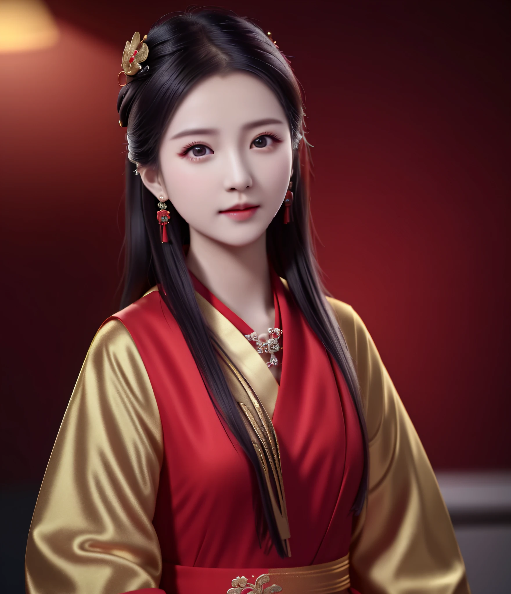 best quality, masterpiece, highres, 1girl, china hanfu,chinese architect background, red scarf, hair ornament,necklace, jewelry,Beautiful face,upon_body, tyndall effect,photorealistic, dark studio, rim lighting, two tone lighting,(high detailed skin:1.2), 8k uhd, dslr, soft lighting, high quality, volumetric lighting, candid, Photograph, high resolution, 4k, 8k, Bokeh,red dress girl