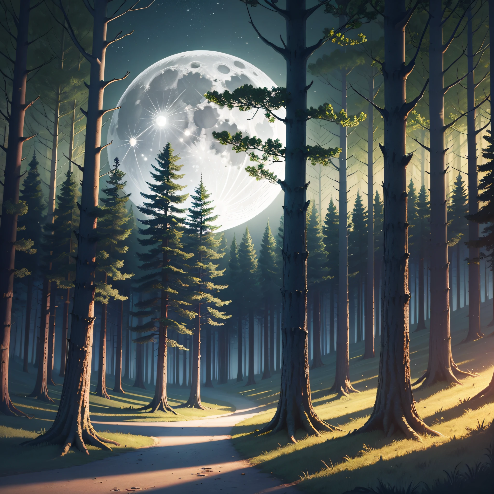 forest low trees night full moon hyper realistic --auto --s2