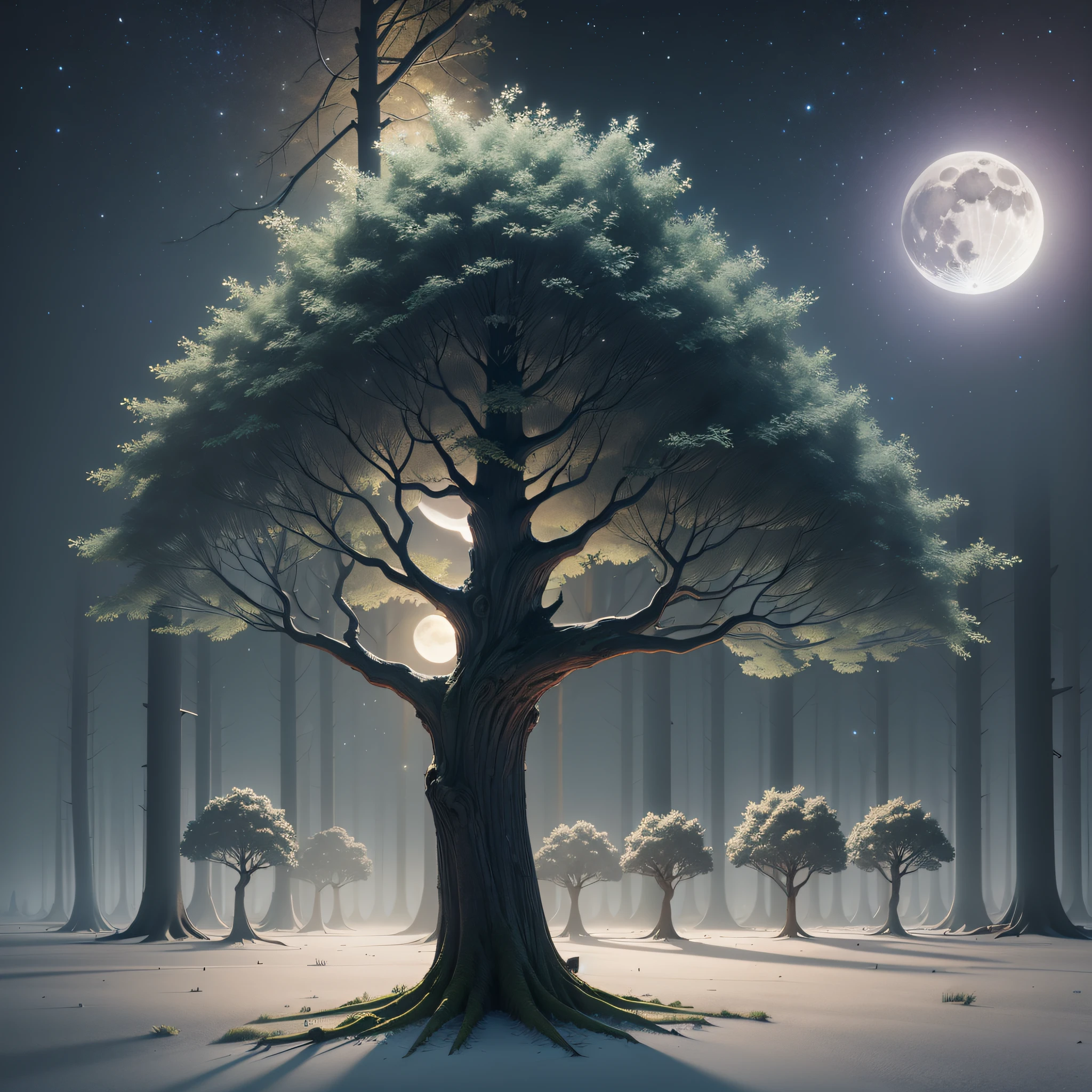forest low trees night full moon hyper realistic --auto --s2