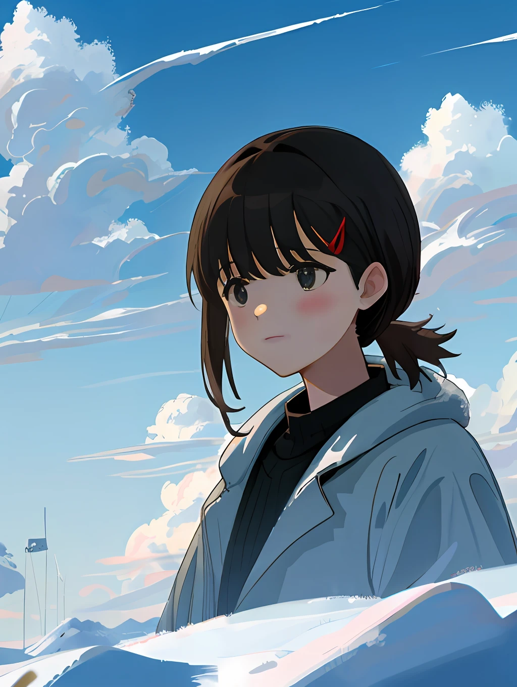 meme_fx, pekora1, 1 girl, snow, sky, cloud