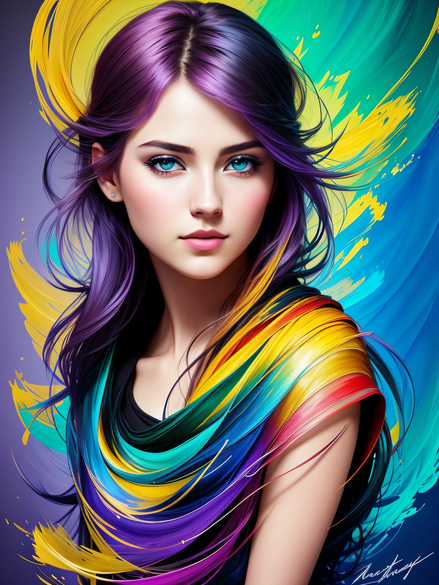 Colorful beautiful girl with glasses: a giru 28-years old, short hair, oil painting, nice perfect face with soft skinice perfect face, blue yellow colors, light purple and violet additions, light red additions, intricate detail, splash screen, 8k resolution, masterpiece, cute face,artstation digital painting smooth veryBlack ink flow: 8k resolution photorealistic masterpiece: intricately detailed fluid gouache painting: by Jean Baptiste Mongue: calligraphy: acrylic: watercolor art, professional photography, natural lighting, volumetric lighting maximalist photoillustration: by marton bobzert:, complex, elegant, expansive, fantastical,  wavy hair, vibrant, Best quality details, realistic, High definition, High quality texture, epic lighting, Cinematic film still, 8k, soft lighting, anime style, masterful playing card border, random Colorful art, oil painting, blue yellow colors, light purple and violet additions, light red additions, intricate detail, splash screen, 8k resolution, masterpiece, artstation digital painting smooth veryBlack ink flow: 8k resolution photorealistic masterpiece: intricately detailed fluid gouache painting: by Jean Baptiste Mongue: calligraphy: acrylic: watercolor art, professional photography, natural lighting, volumetric lighting maximalist photoillustration: by marton bobzert:, complex, elegant, expansive, fantastical, vibrant