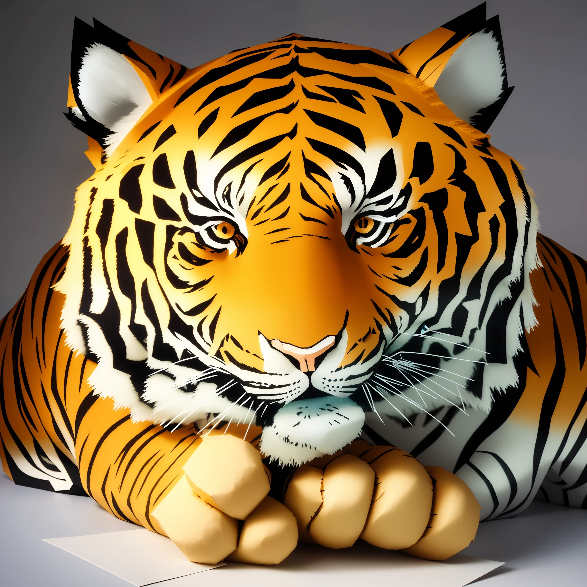 (((paper handcraft cutting tiger))) ((origami)) realistic handcraft, studio lighting, clear background