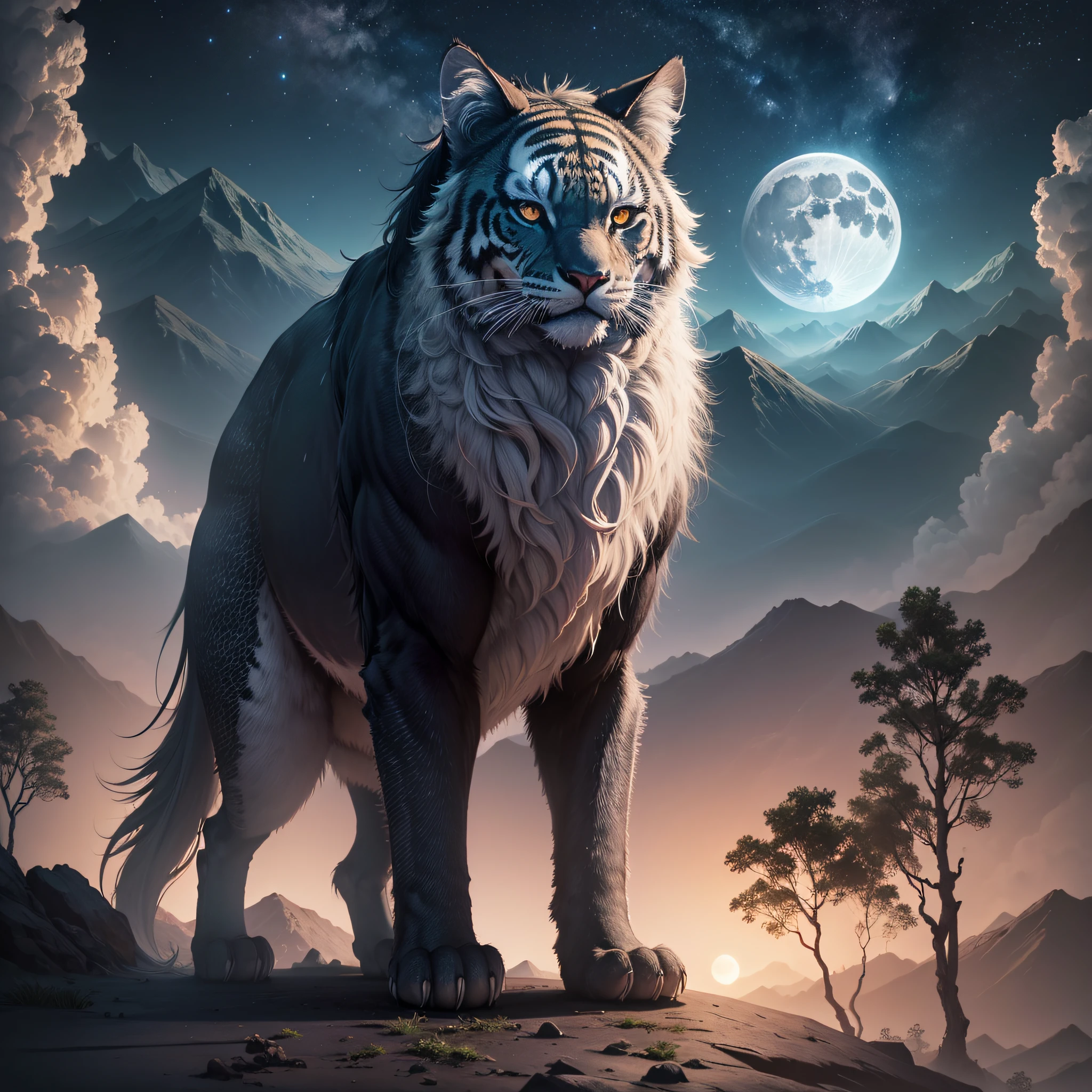 Full Moon Night Jungle Mountains Hyper Realistic --auto --s2