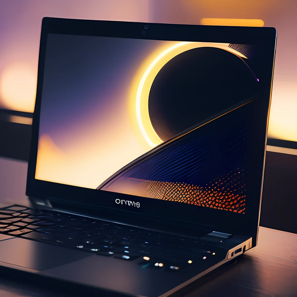 product photography of a laptop, epic rendering, octane, atmosphere,, soft volumetric lights, (backlit: 1.3), (cinematics: 1.3), intricate details, (ArtStation: 1.3)