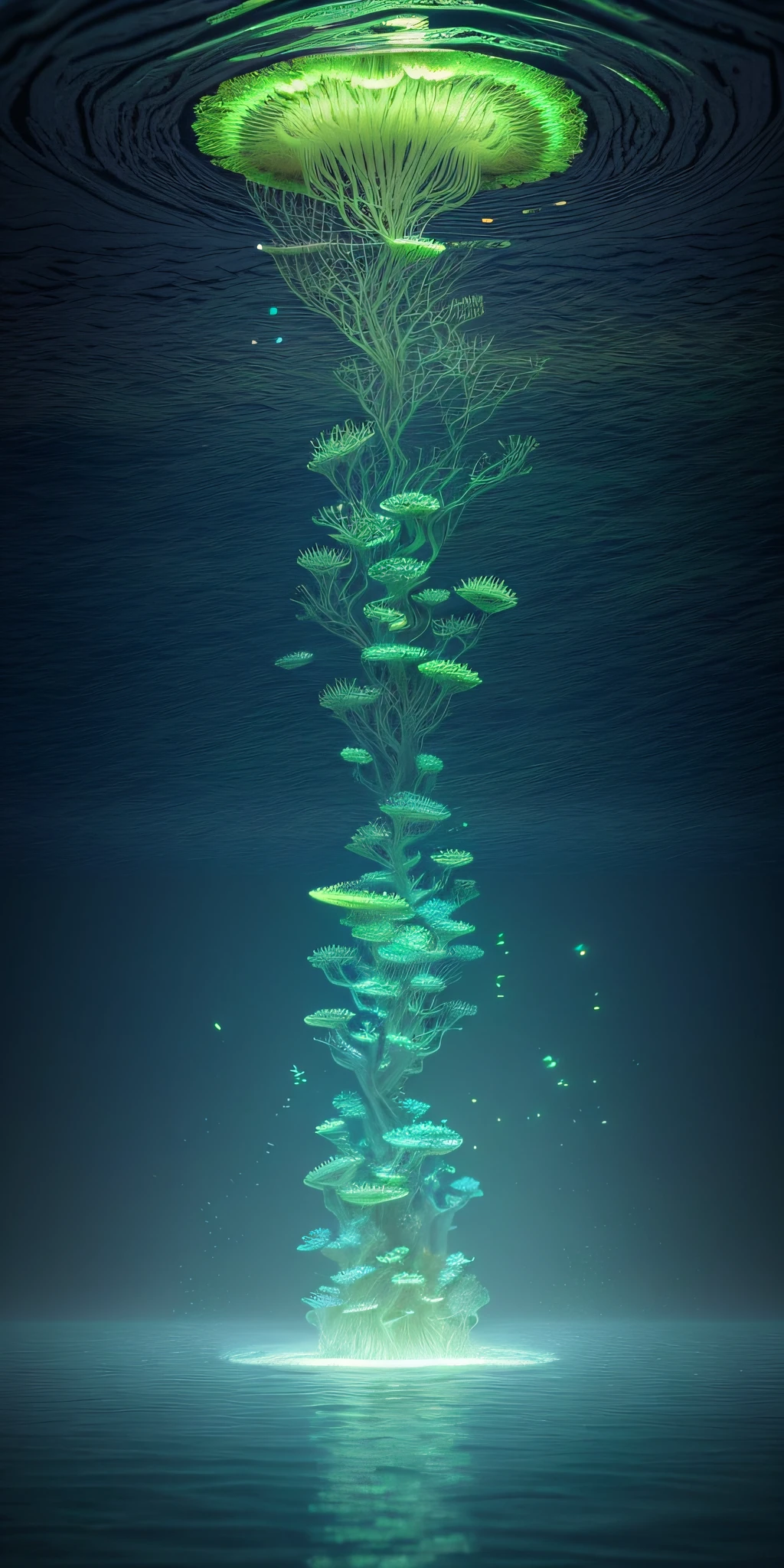 Masterpiece, best quality, (very detailed CG unity 8k wallpapers), (best quality), (best illustrations), (best shadows), marine theme with natural elements. Tall mangroves, rich marine plants, glowing jellyfish, surrounded by schools of fish, glowing particle effects,, (marine plants), (ocean theme), ((luminous algae)), (coral), ((glowing jellyfish )), ((Glow Creatures in Seawater)), ((Sea Fire)), (((Particle Effect))), Isometric 3D, Octane Rendering, Ray Tracing, Super Detailed