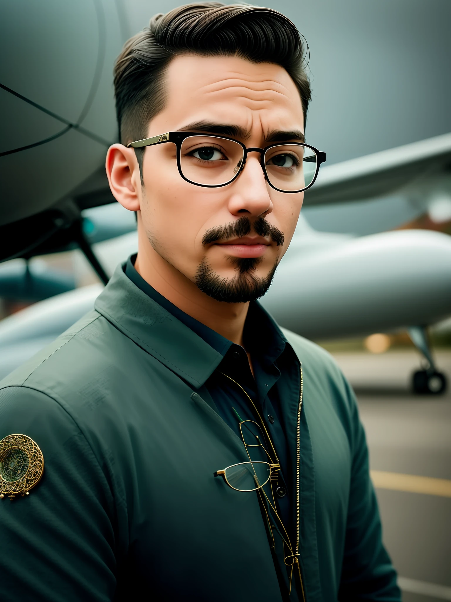 A man , (glasses:1.1), ([clothing | detailed wire]:1.3), (intricate details), hdr, (intricate details, hyperdetailed:1.2), cinematic plane, vignette, centered