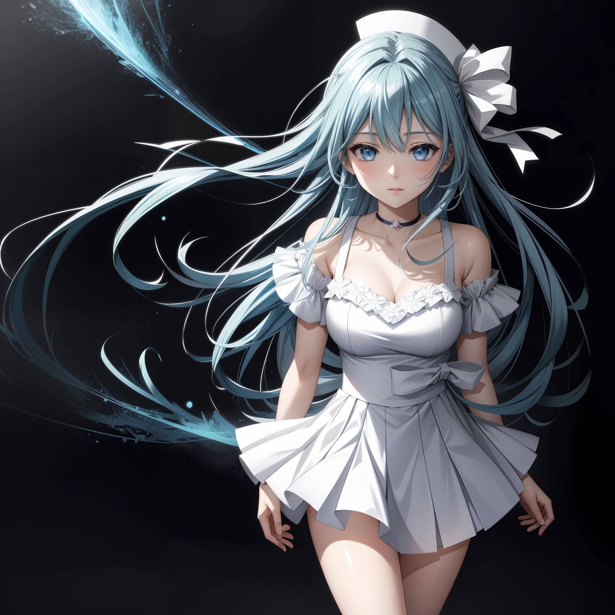 anime girl with blue hair and white dress posing for a picture, anime style 4 k, beautiful anime girl, anime style. 8k, smooth anime cg art, photorealistic anime girl render, beautiful anime portrait, anime art wallpaper 8 k, anime wallpaper 4 k, anime wallpaper 4k, anime art wallpaper 4k, anime art wallpaper 4 k, detailed digital anime art