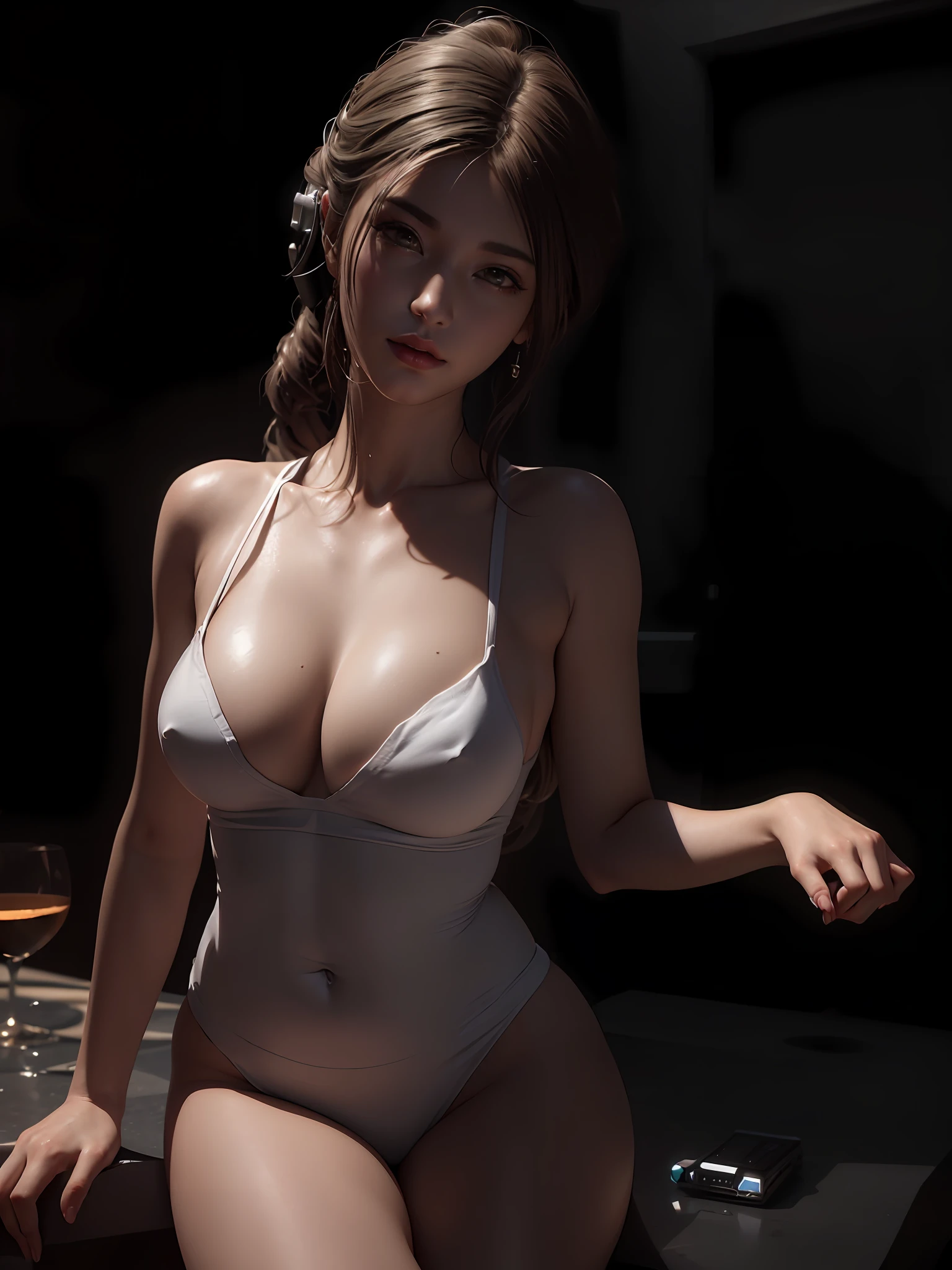 ((Best quality)), ((masterpiece)), (detailed:1.4), 3D, an image of a beautiful cyberpunk female,HDR (High Dynamic Range),Ray Tracing,NVIDIA RTX,Super-Resolution,Unreal 5,Subsurface scattering,PBR Texturing,Post-processing,Anisotropic Filtering,Depth-of-field,Maximum clarity and sharpness,Multi-layered textures,Albedo and Specular maps,Surface shading,Accurate simulation of light-material interaction,Perfect proportions,Octane Render,Two-tone lighting,Wide aperture,Low ISO,White balance,Rule of thirds,8K RAW,CircuitBoardAI,wet body,gigantic breasts.