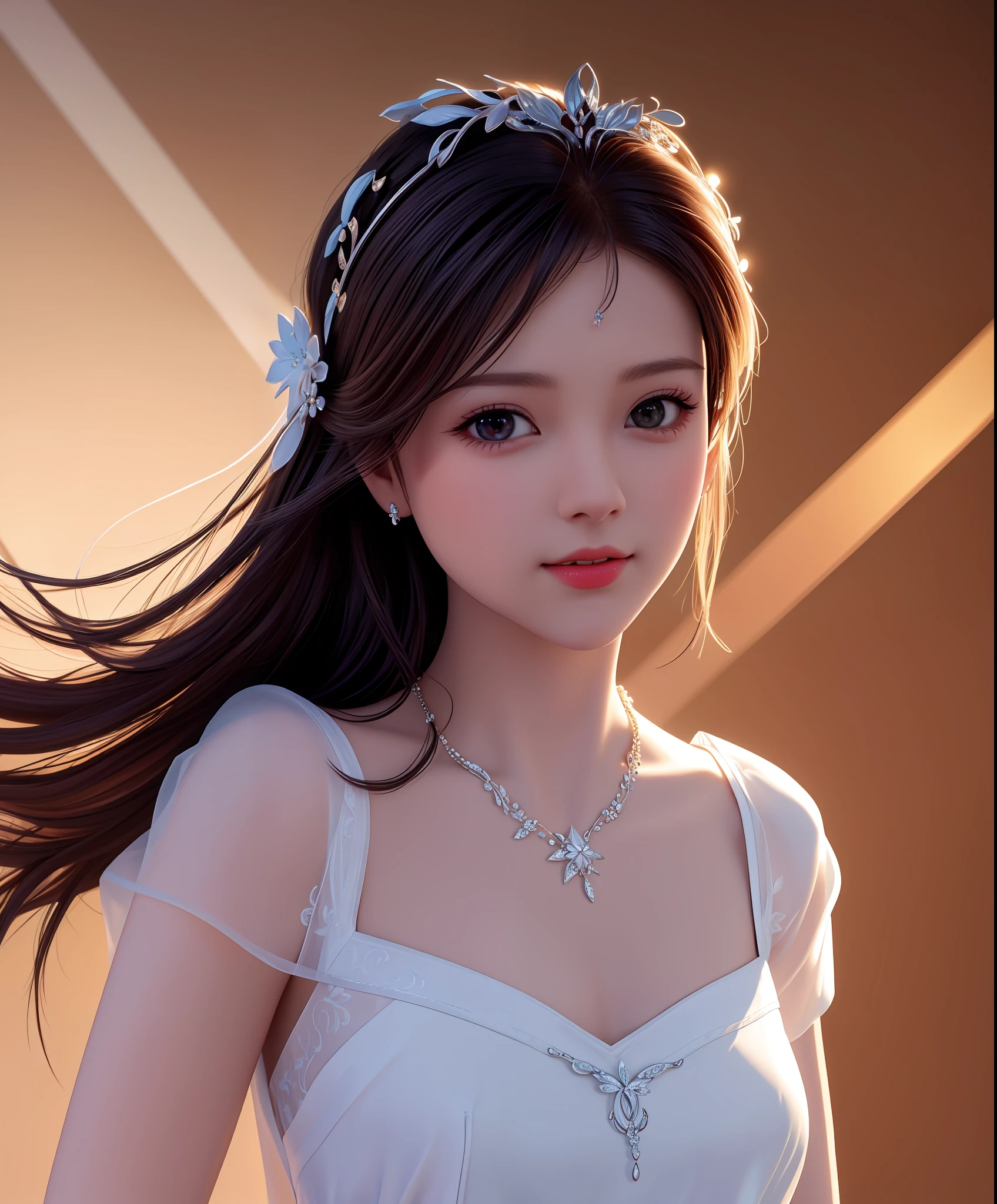 Best Quality, Masterpiece, High Resolution, 2Girl, Porcelain Dress, Hair Accessories, Necklace, Jewelry, Beautiful Face, Body, Tyndall Effect, Realistic, Dark Studio, Edge Lighting, Two-tone Lighting, (High Detail Skin: 1.2), 8K UHD, DSLR, Soft Light, High Quality, Volumetric Light, Voyeur, Photo, High Resolution, 4K, 8K, Background Blur