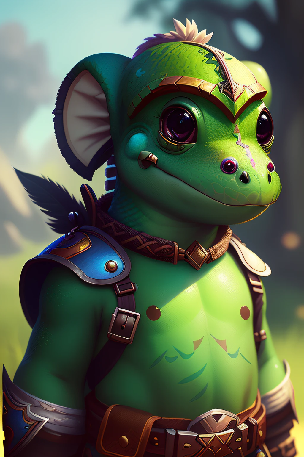 Portrait of a cute (Dicuki:1.1) as a warrior, digital art, trend artstation, 4K, high detail, (((looking at the viewer)))