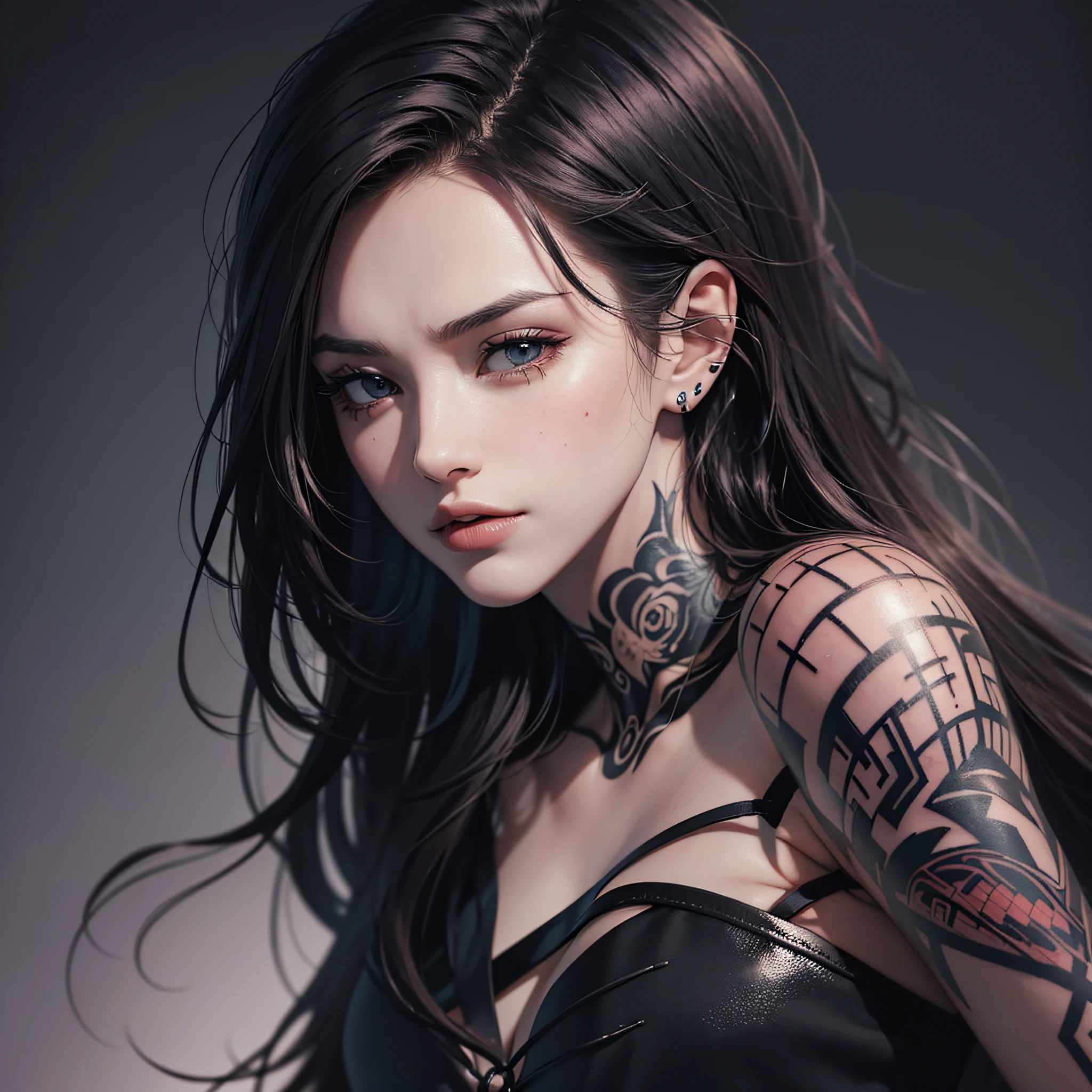 tattoo girl, very beautiful, murderous, handsome man, betrayal, anger, dark background, 8K, dynamic wallpaper, very delicate, very dense --auto --s2
