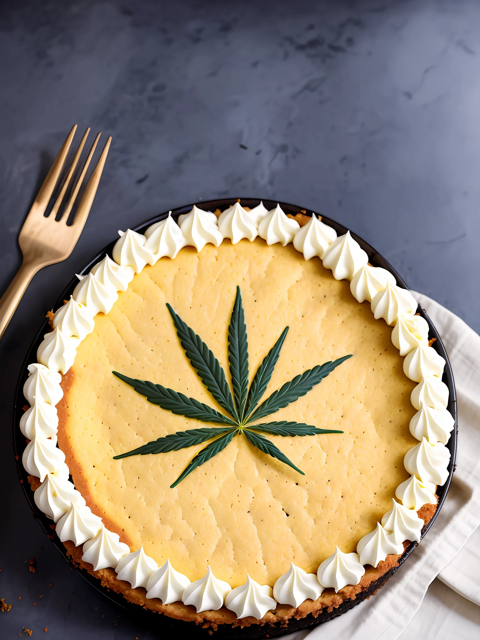 Baked cheesecake with cannabis, portrait