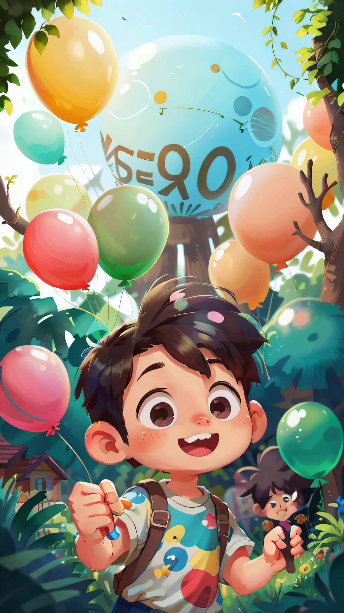 A boy, zoo, many balloons, happy, happy, perfect quality, clear focus (clutter - home: 0.8), (masterpiece: 1.2) (realistic: 1.2) (bokeh) (best quality) (detailed skin: 1.3) (intricate details) (8K) (detail eyes) (sharp focus), (happy)