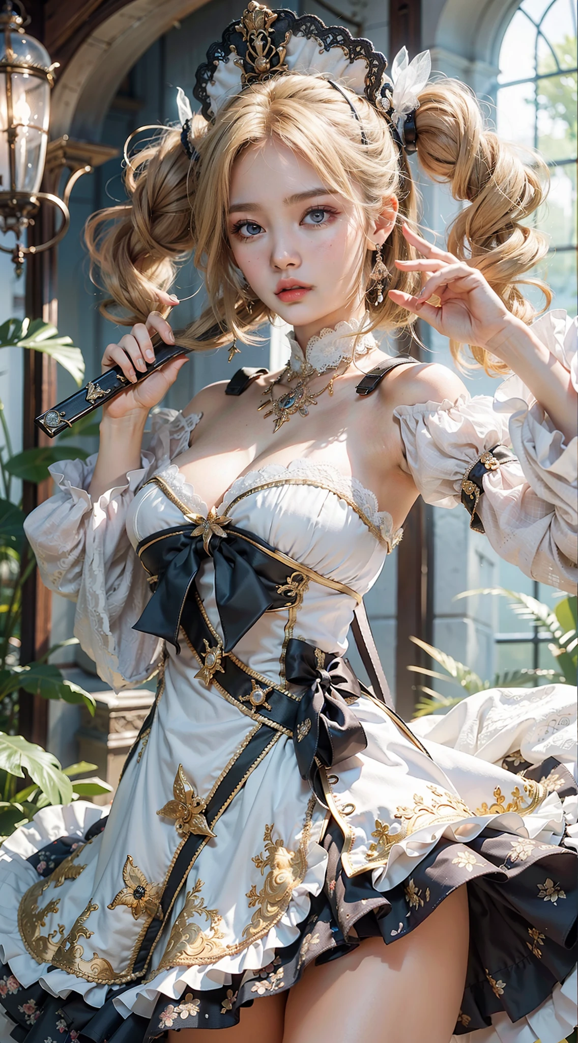 Best quality, masterpiece, big boobs, (large breasts), detailed skin texture, detailed cloth texture, detailed face, super detail, 8k, intricate detail, 1girl, pretty lips, blonde hair