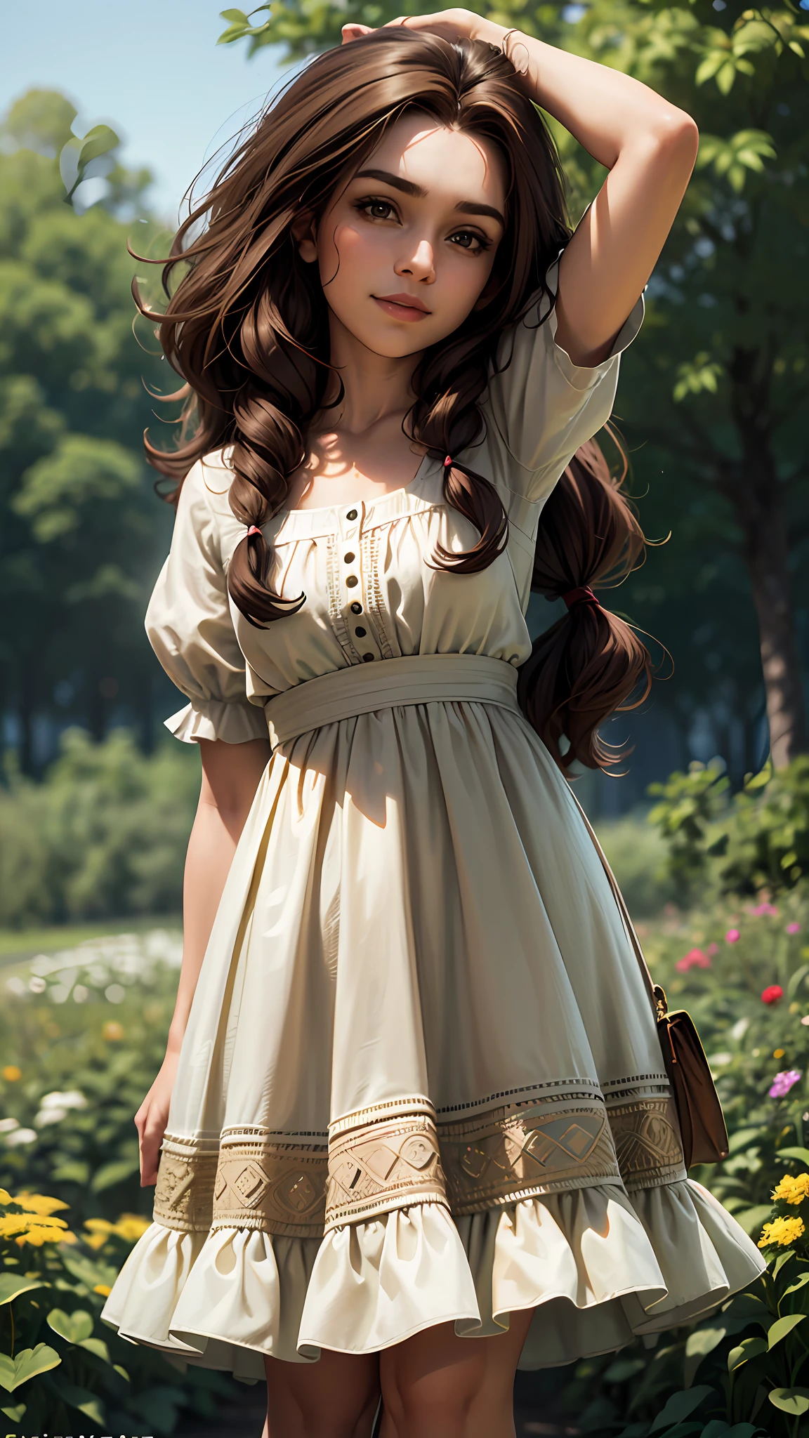 3D a little girl is balançando na arvore, (((solo))), telegram sticker, no parque, creating a soft, long dress female, (((retrato realismo))), (girl afro-americana) (((brown hair))), (((close-up  afeições faciais detalhadas: 1.15))), (((cabelos mega hair))), freedom, profile image, standing confidently, she is the center of the garden, smiling face, listing image, 8k, dreams --auto --s2