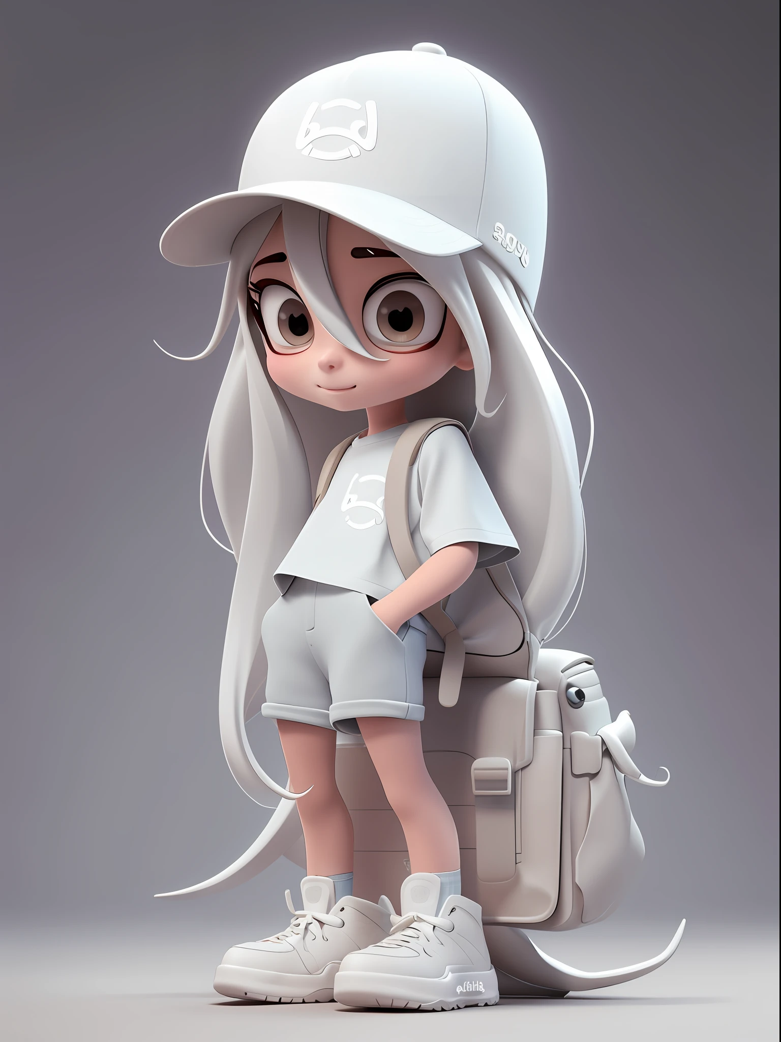 a close up of a cartoon character with a backpack and a hat, cute 3 d render, 3 d render stylized, anime styled 3d, render of a cute 3d anime girl, 3 d character art, cute cartoon character, 3 d character, 3d character, stylized anime, 2d illustration, 2 d illustration, soft 3d render