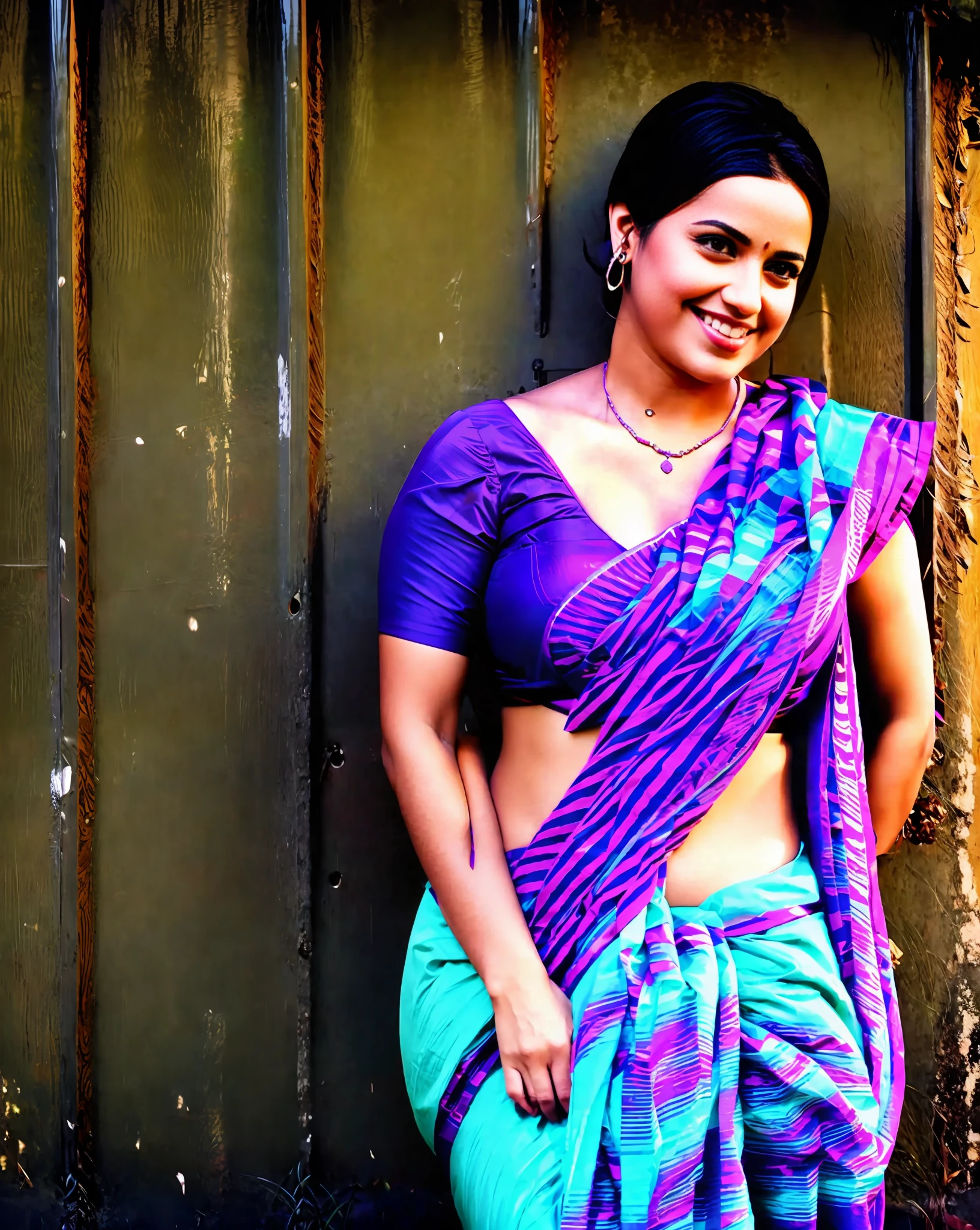 4girls, purple saree