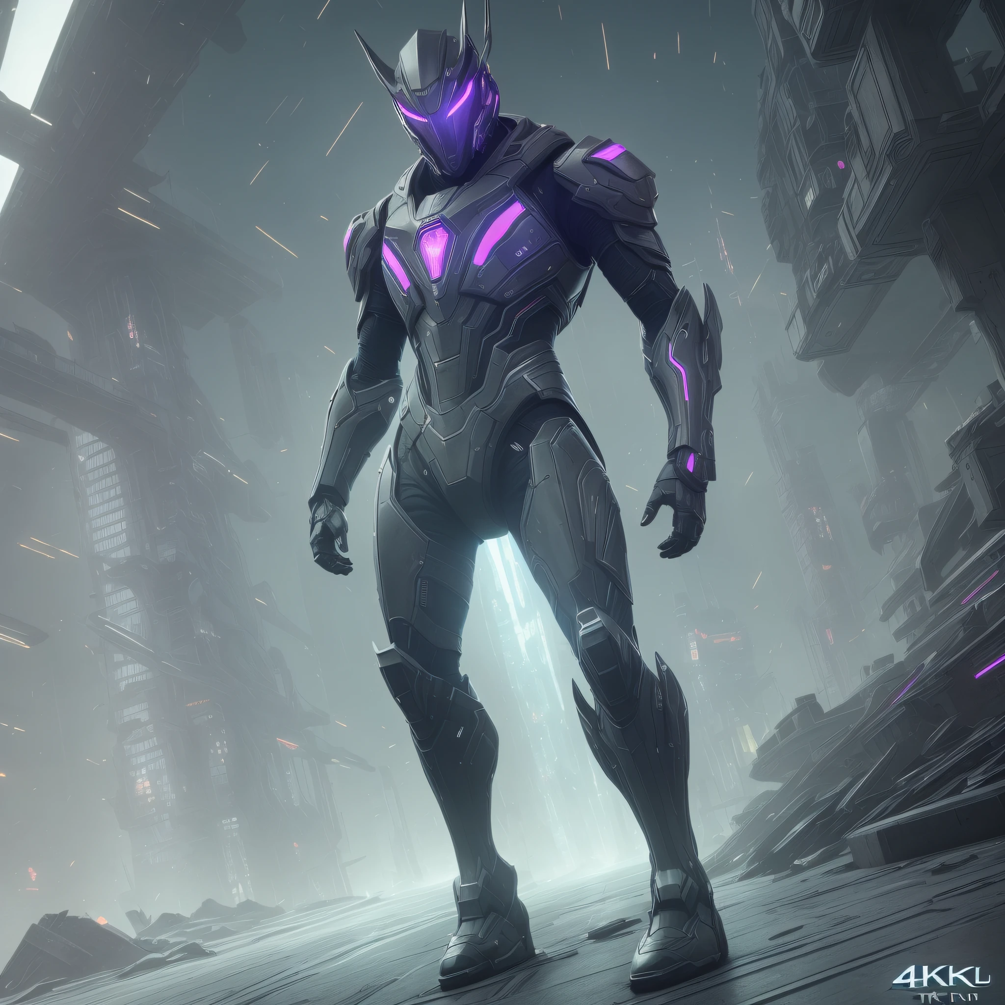RAW clean appearance photo of tall cyberpunk fine armor made of black titanium and (luminescence: 0.5) (purple: 0.5) amethyst, powersuit, high depth, crystal, visible wires and microchips, hologram, crystal (transparent: 1.9) torso, wires inside the body, majestic, elegant, male body, modern minimalism, low-poly lines, glitch core, dreamy, badass, dystopia, gods, mysterious, halfway, cinematic lighting, 3D rendering, blender cycle, Octanerender, Warframe, High Poly, Glow, Color Dodge, Dark Background, High Depth, ArtStation, Deviantart, Exeel, Electronics, Fury, Fury, Extremely Complex and Detailed Scratch Armor, Low Saturation, (Unreal Engine 5:1.5), (4K:2), Tiny Dust Floating Spots, Tiny Flickering Glows (Particle: 1.6), Greg Rukowski's Art, (Concept Art Draft: 1.7), (Thousands of small glowing particles emitted from the arm: 1.8), (Clean background: 1.8), (Magnetic attraction: 1.5) (Wide angle: 1.8) (Visible anger: 2), (Male body), Ninja, Sweatshirt, Assassin --auto --s2
