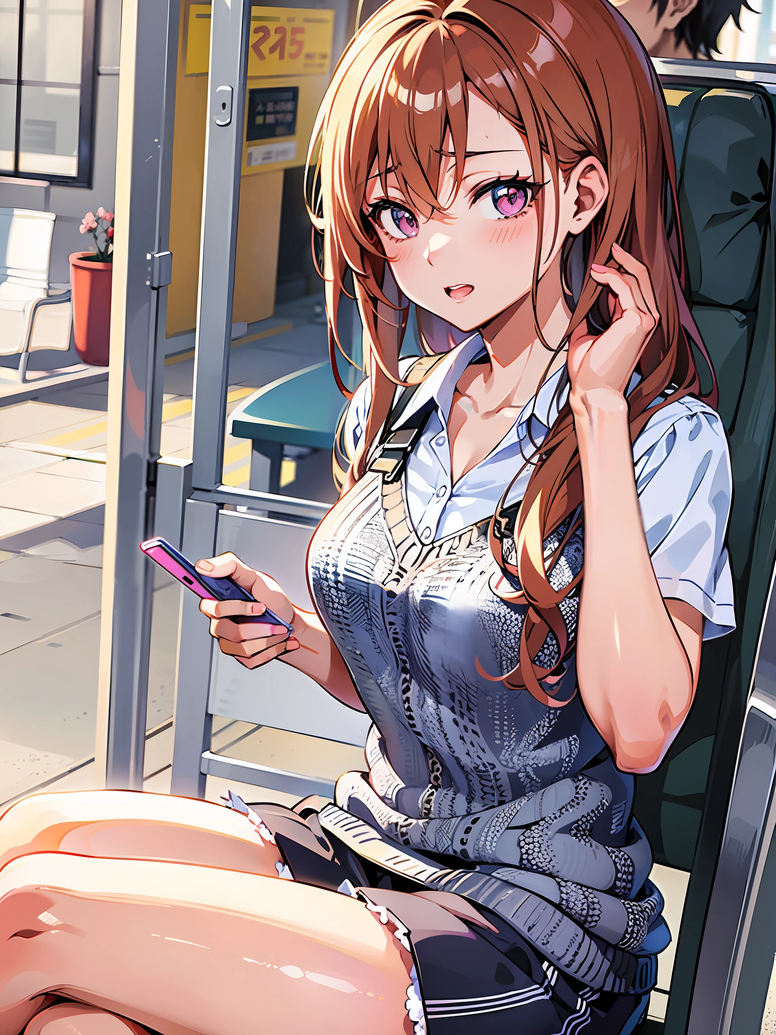 anime girl sitting on bus looking at her cell phone, attractive anime girl, cute anime girl, pretty anime girl, seductive anime girl, beautiful anime girl, beautiful anime high school girl, (anime girl), anime girl, an anime girl, smooth anime cg art, anime visual of a cute girl, cute anime waifu in a nice dress, young anime girl, soft anime illustration