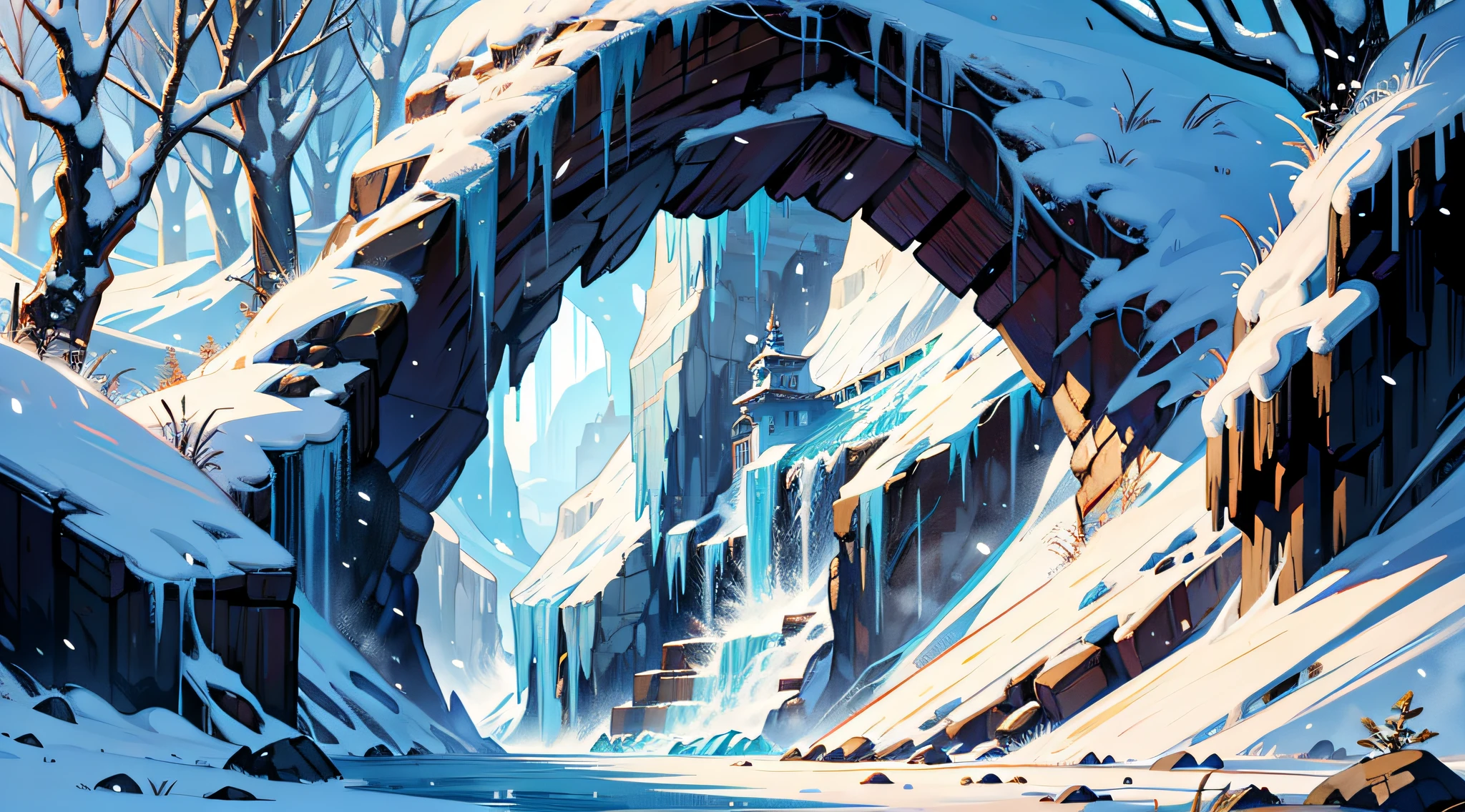 frozen cave, masterpieces, HD, high quality, best quality, highres, high quality, high details, masterpiece, anime style, anime