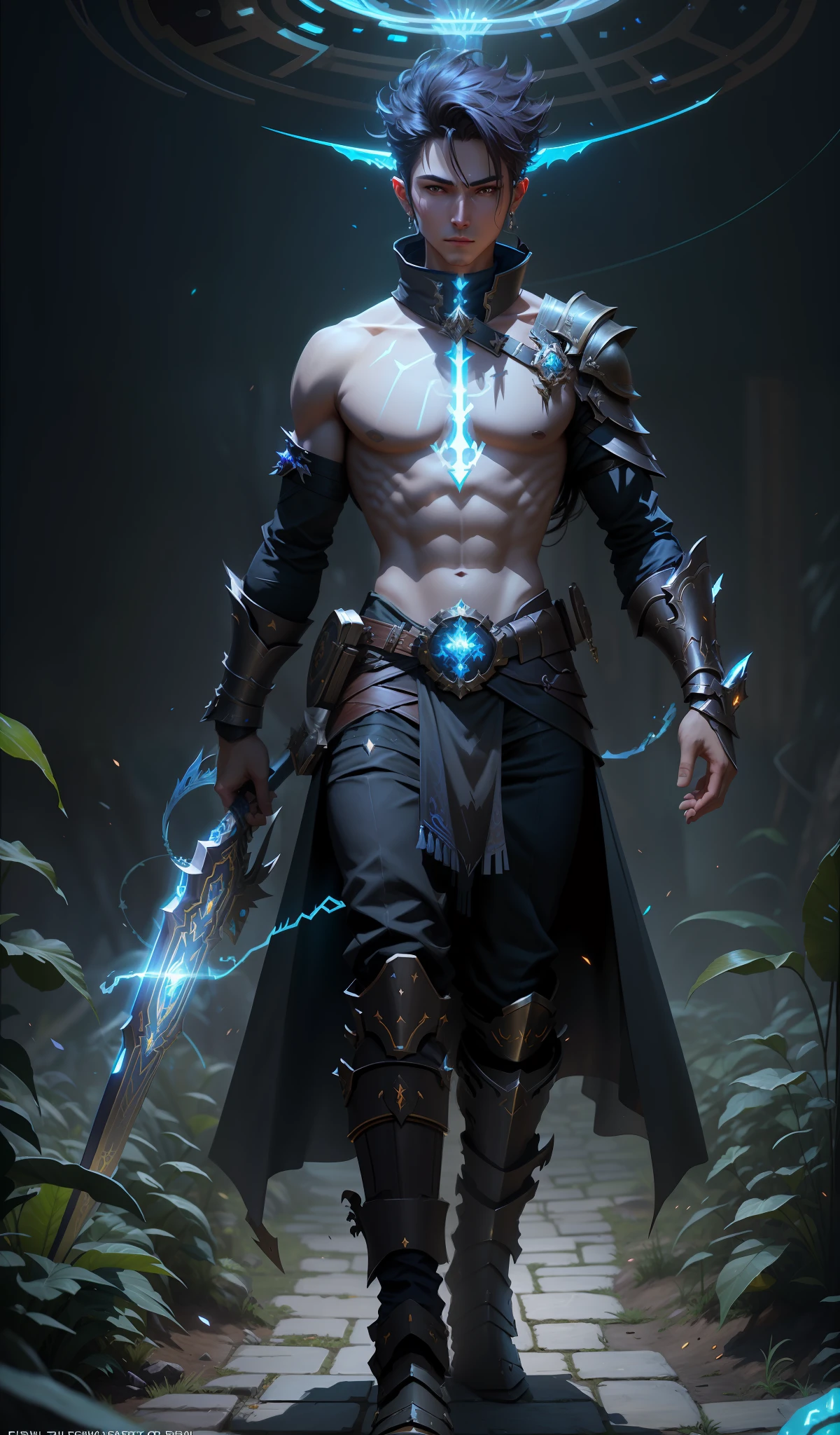 Eyes, arafed male in armor with a sword and a glowing halo, digital fantasy character, chengwei pan on artstation, trendin on artstation, epic fantasy digital art style, fantasy art behance, heroic fantasy character concept, male warrior, fantasy warrior, amazing 8k character concept art, detailed digital 2d fantasy art, digital 2d fantasy art