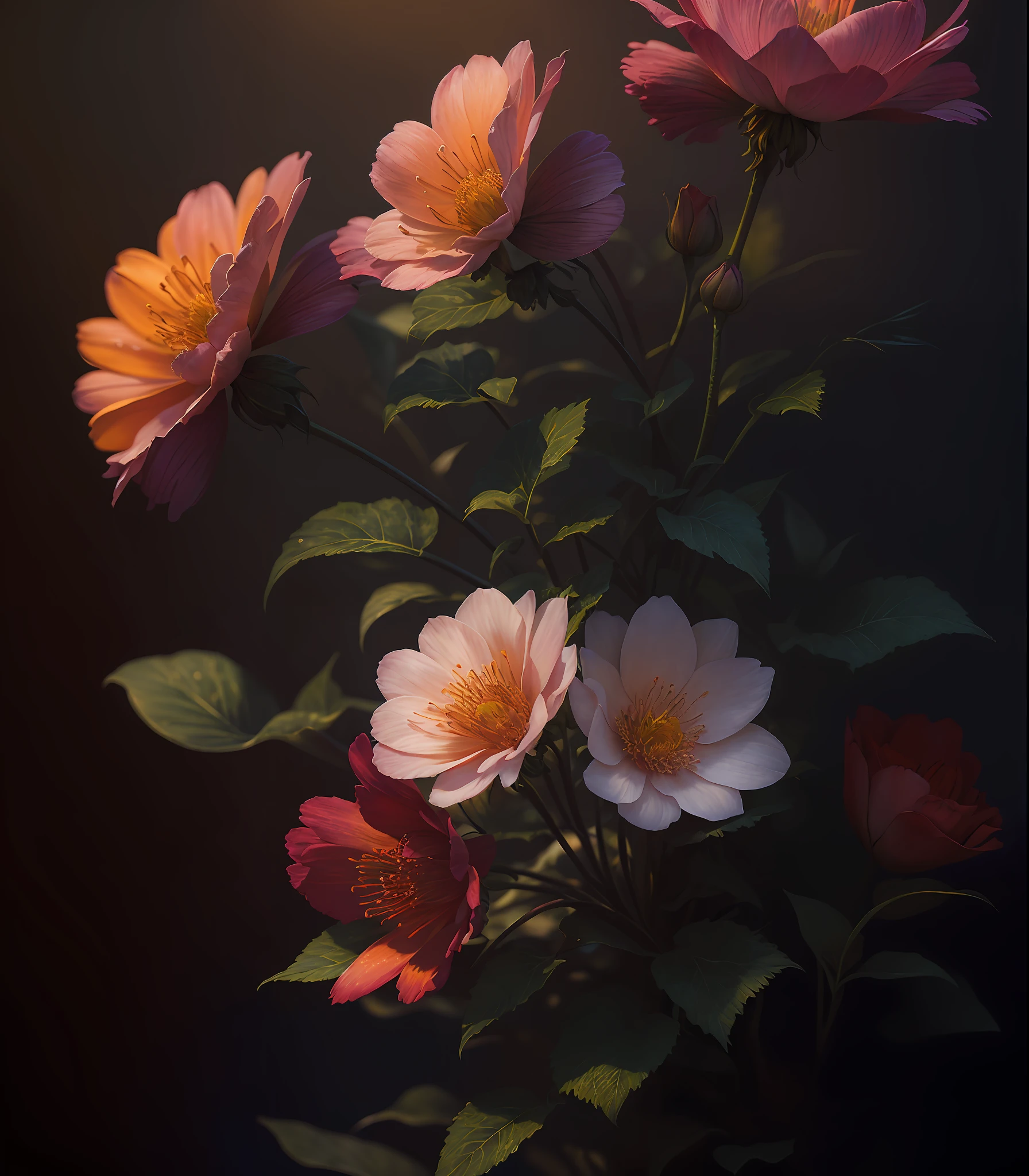 A flower by Casey Weldon, Olga Kvasha, Miho Hirano, hyperdetailed intricately detailed gothic art trending on Artstation triadic colors Unreal Engine 5 detailed matte painting, deep color, fantastical, intricate detail, splash screen, complementary colors, fantasy concept art, 8k resolution, gothic deviantart masterpiece, (dark shot:1.4), art by greg rutkowski and artgerm, soft cinematic light, adobe lightroom, photolab, hdr, intricate, highly detailed, (depth of field:1.4)