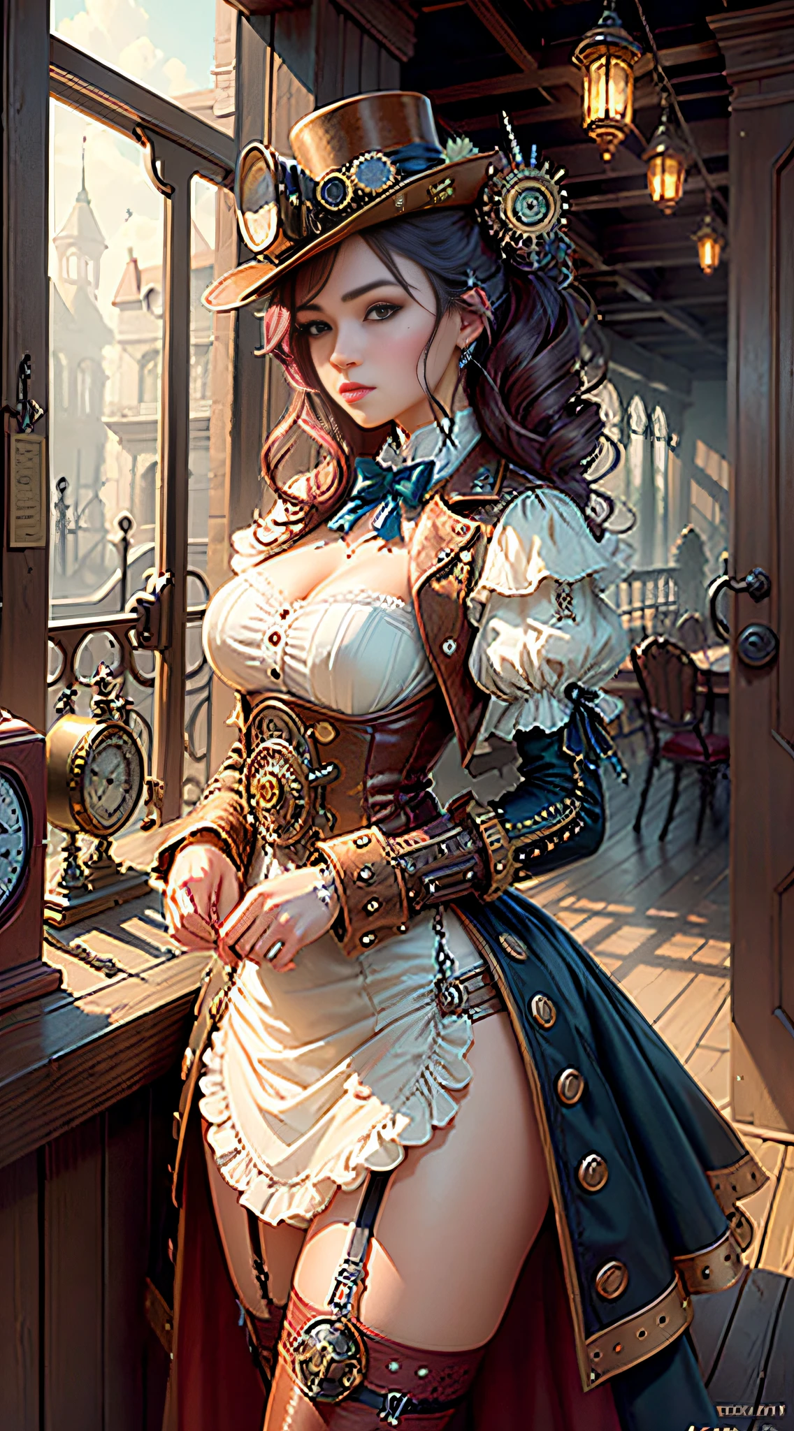(masterpiece, top quality, best quality, official art, beautiful and aesthetic:1.2), (1girl:1.3), extreme detailed,(Steampunk:1.2),colorful,highest detailed