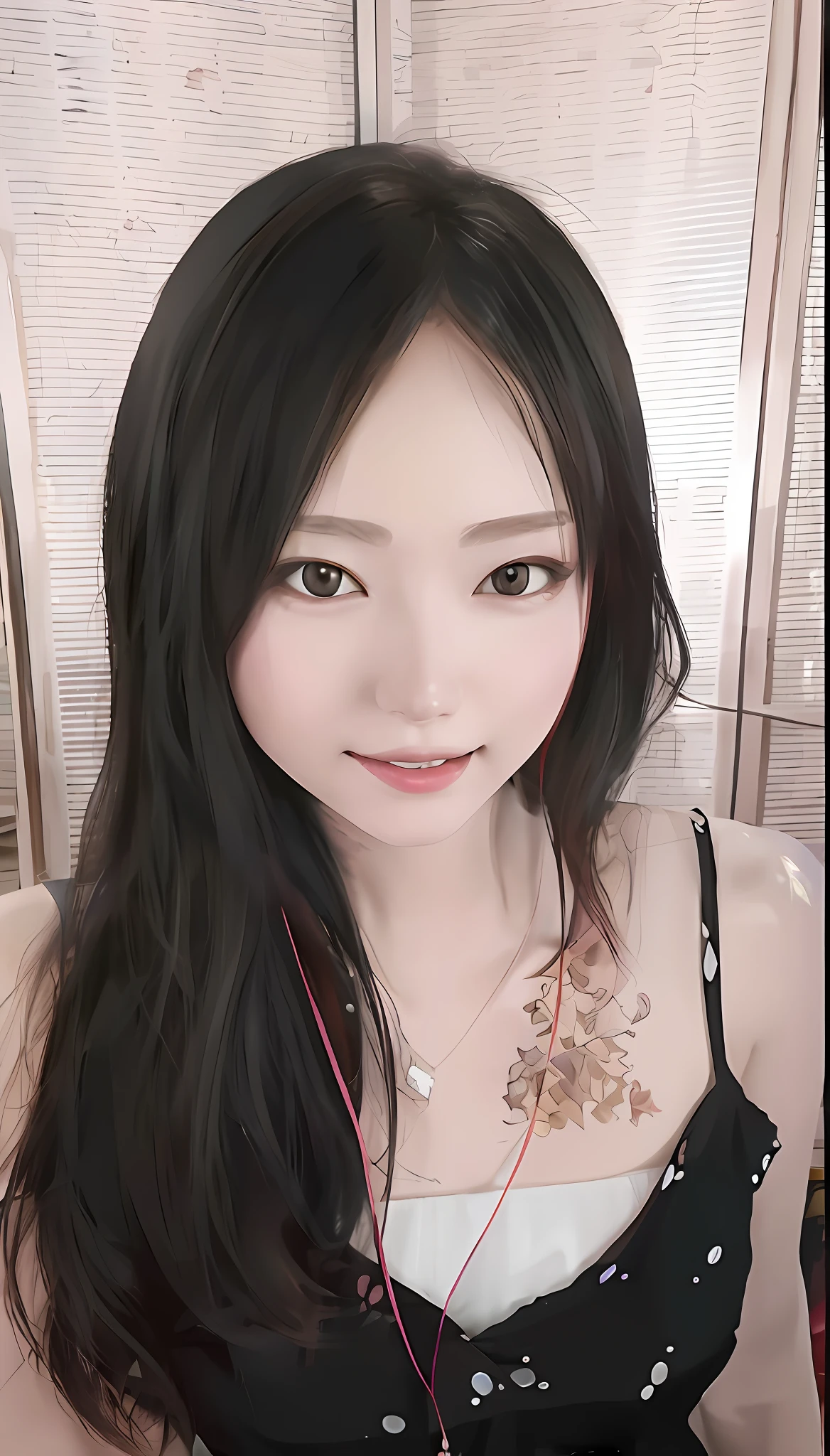 there is a woman with long hair and a black top, artwork in the style of guweiz, digital anime illustration, kawaii realistic portrait, realistic anime 3 d style, made with anime painter studio, anime realism style, realistic anime artstyle, painted in anime painter studio, in the art style of bowater, [ 4 k digital art ]!!