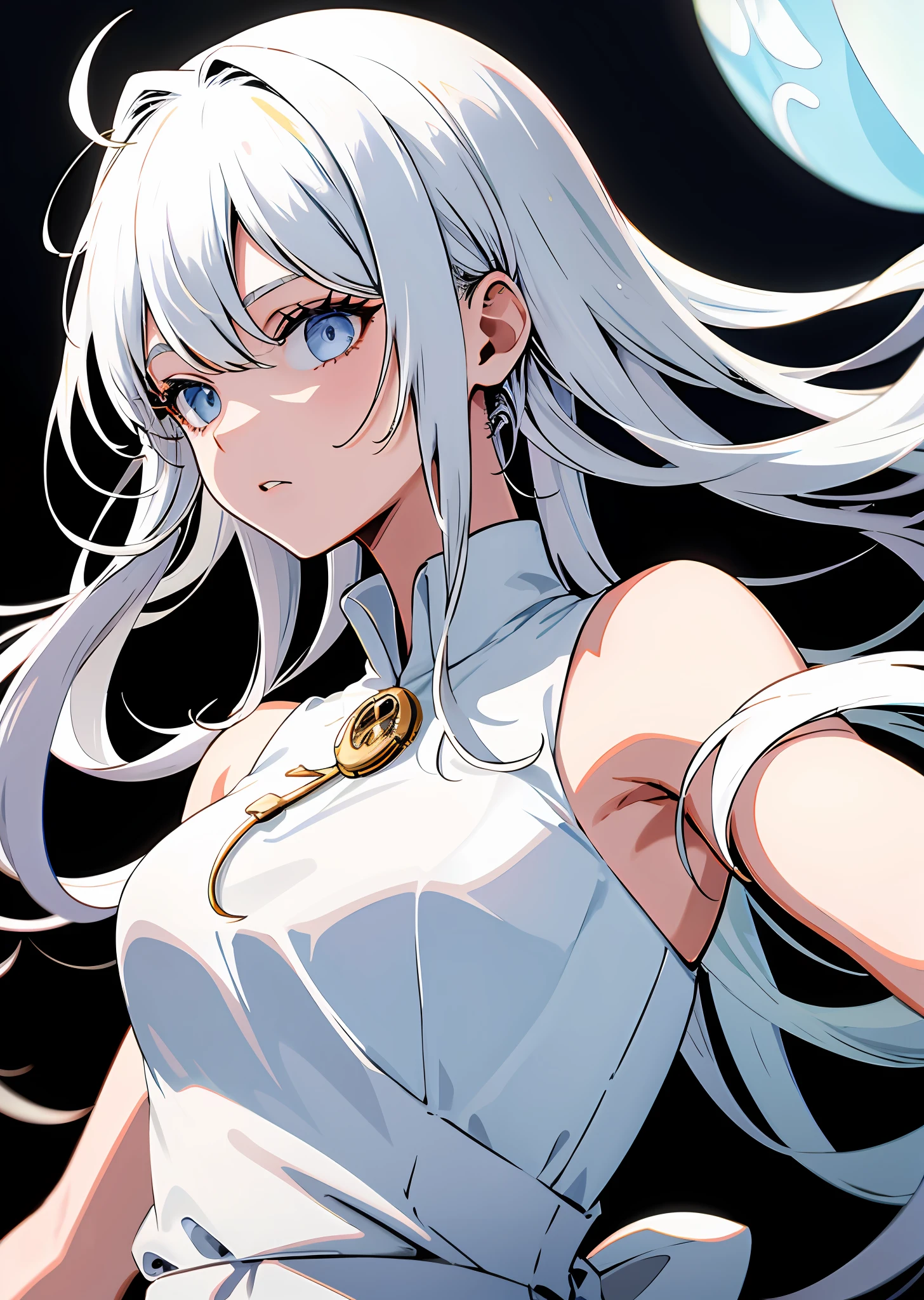 1girl, upper body, white hair, white dress