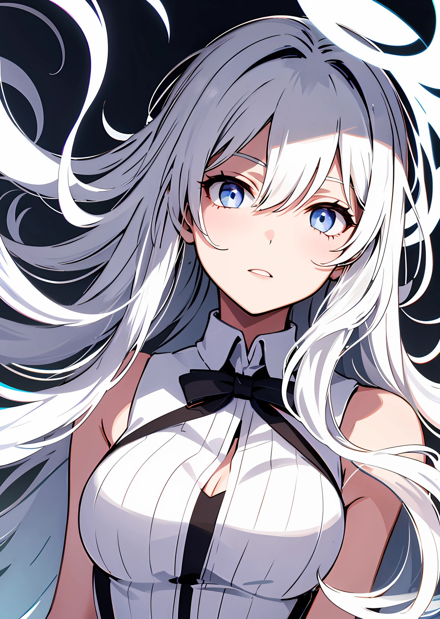 1girl, upper body, white hair, white dress