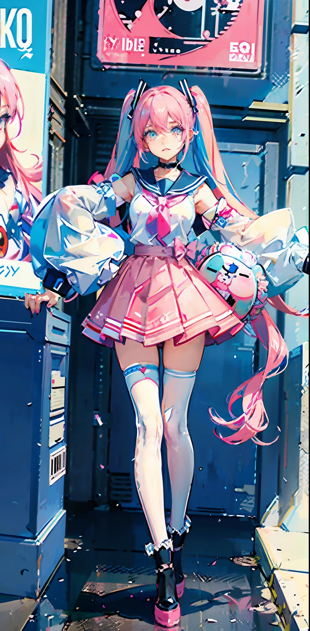 anime girl with pink hair and blue eyes, nightcore, digital art on pixiv, pixiv style, anime style 4 k, pixiv, anime artstyle, mikudayo, anime style. 8k, pink twintail hair and cyan eyes, pixiv daily ranking, pixiv contest winner, anime moe artstyle