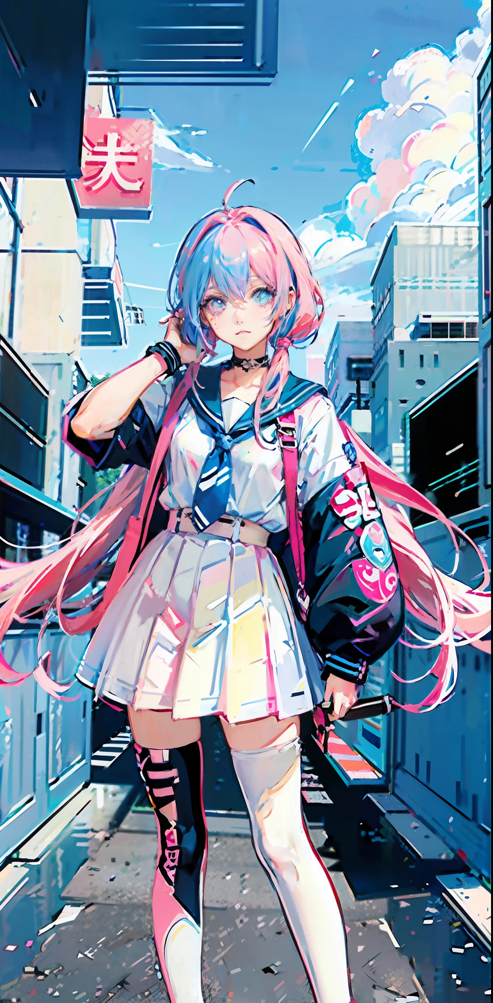 anime girl with pink hair and blue eyes, nightcore, digital art on pixiv, pixiv style, anime style 4 k, pixiv, anime artstyle, mikudayo, anime style. 8k, pink twintail hair and cyan eyes, pixiv daily ranking, pixiv contest winner, anime moe artstyle
