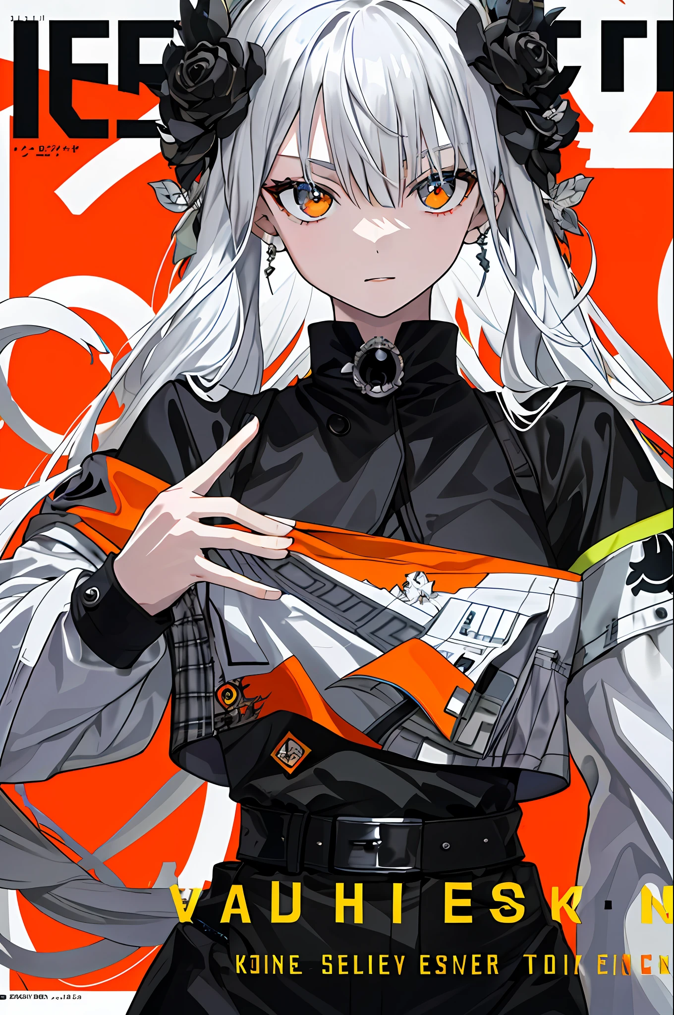 (Goddess), (King), ((Silver))) The movie poster features a young woman as the central character. She stands confidently in the center of the poster, dressed in fashion-forward clothing with a determined expression on her face. The background is dark and gritty, with a sense of danger and intensity. The text is bold and eye-catching, with catchy slogans that add to the overall drama and excitement. The color palette is dominated by dark colors, dotted with bright colors, giving the poster a dynamic and visual impact, tachi-e (magazine:1.3), (cover-style:1.3), fashionable, woman, vibrant, outfit, posing, front, colorful, dynamic, background, element, confident, expressive, holding, statement, attachment, majestic, coiled, around, touch, scene, text, cover, bold, eye-catching, title, fashion, font, catchy, title, bigger, eye-catching, modern, trendy, focused, stylish,