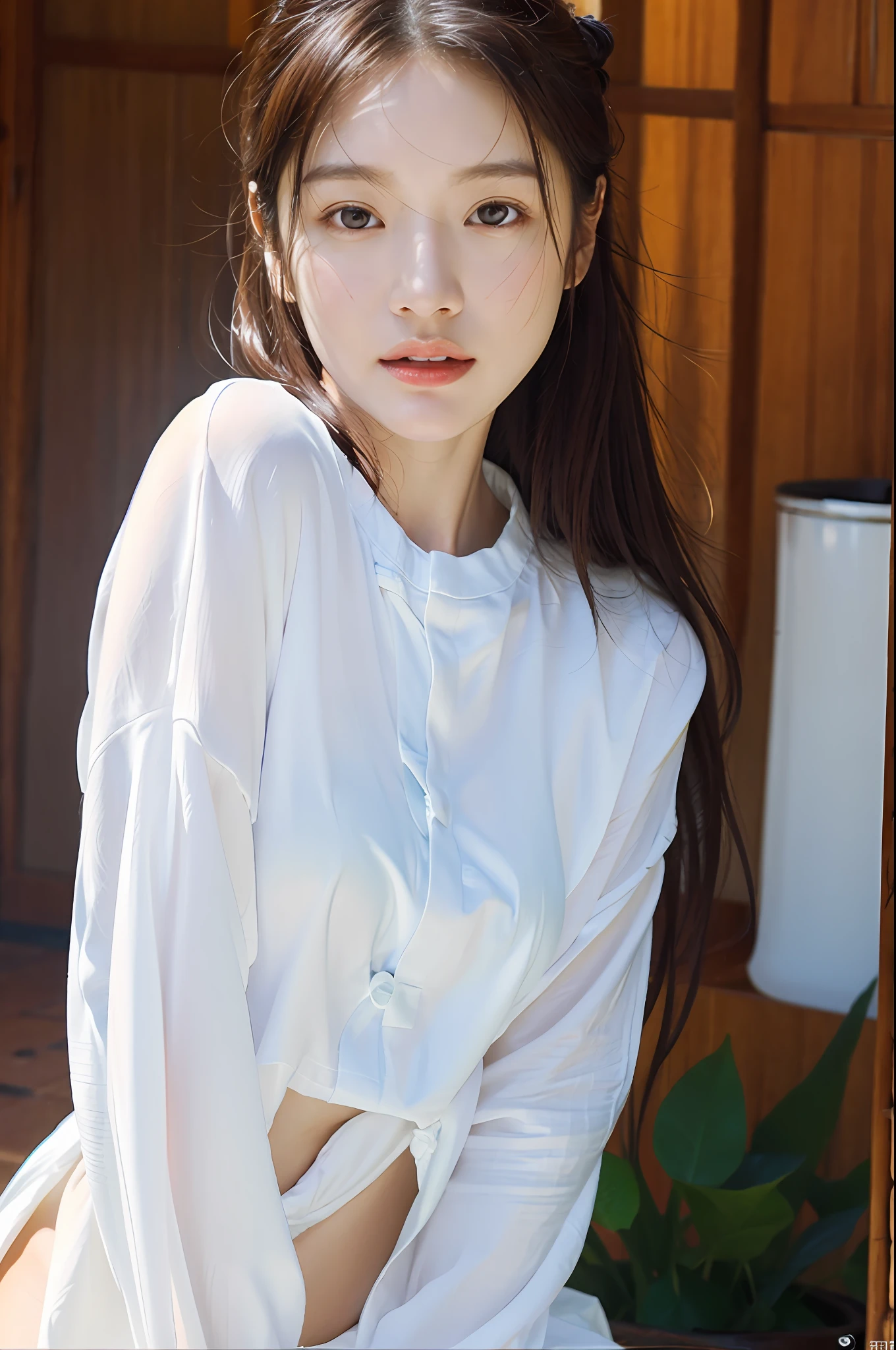 dressed, (photo realistic:1.4), (hyper realistic:1.4), (realistic:1.3),
(smoother lighting:1.05), (increase cinematic lighting quality:0.9), 32K,
1girl,20yo girl, realistic lighting, backlighting, light on face, ray trace, (brightening light:1.2), (Increase quality:1.4),
(best quality real texture skin), finely detailed eyes, finely detailed face,
(tired and sleepy and satisfied:0.0), face closeup, t-shirts,
(Increase body line mood:1.1), shiny skin