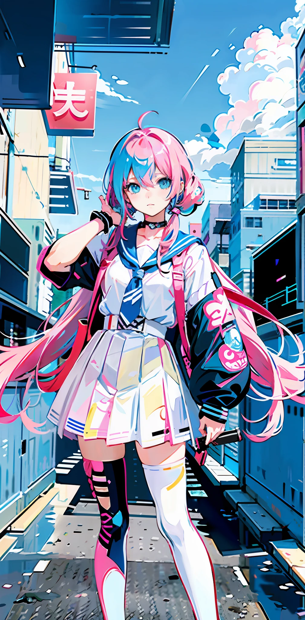 anime girl with pink hair and blue eyes, nightcore, digital art on pixiv, pixiv style, anime style 4 k, pixiv, anime artstyle, mikudayo, anime style. 8k, pink twintail hair and cyan eyes, pixiv daily ranking, pixiv contest winner, anime moe artstyle
