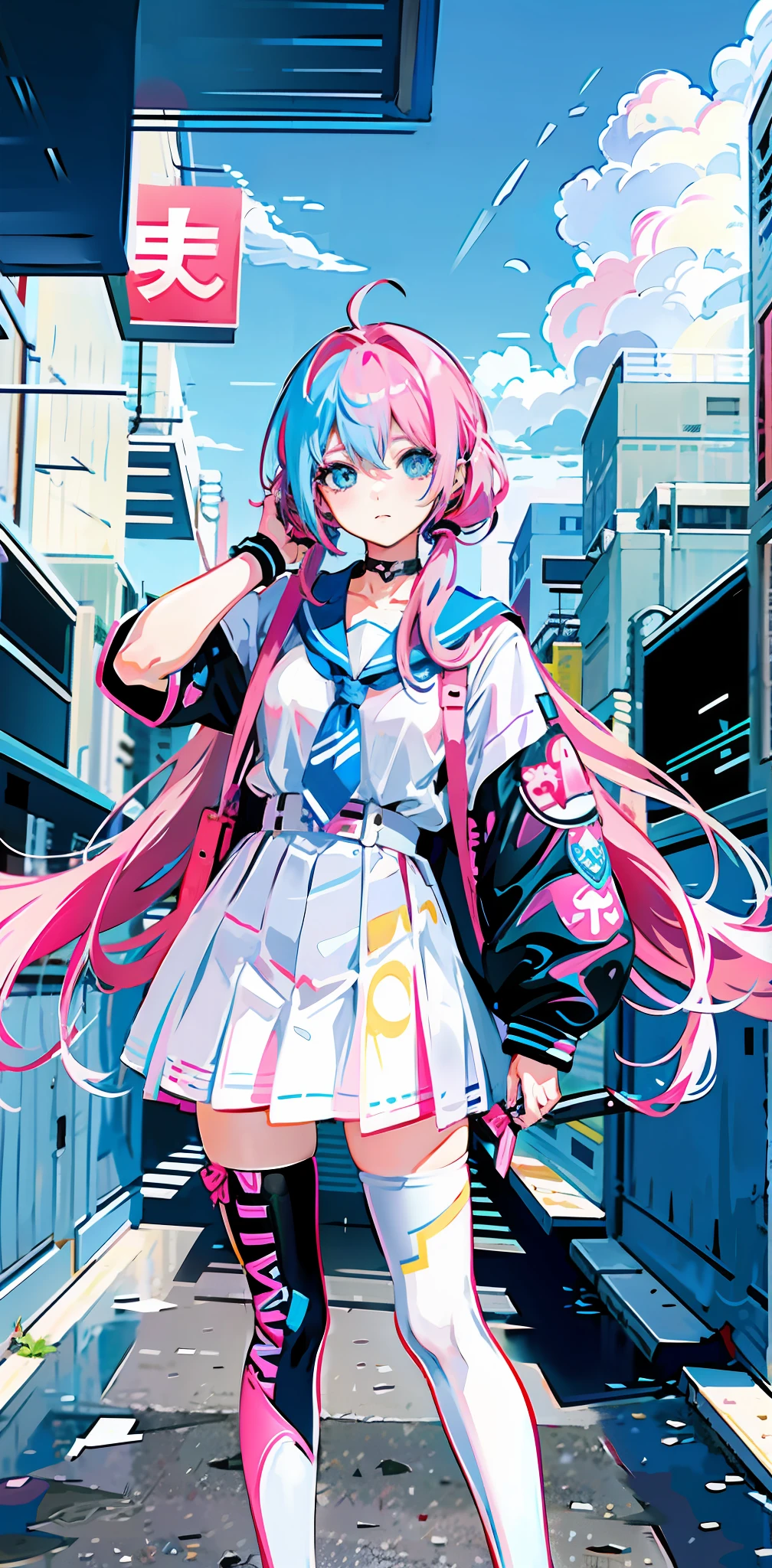 anime girl with pink hair and blue eyes, nightcore, digital art on pixiv, pixiv style, anime style 4 k, pixiv, anime artstyle, mikudayo, anime style. 8k, pink twintail hair and cyan eyes, pixiv daily ranking, pixiv contest winner, anime moe artstyle