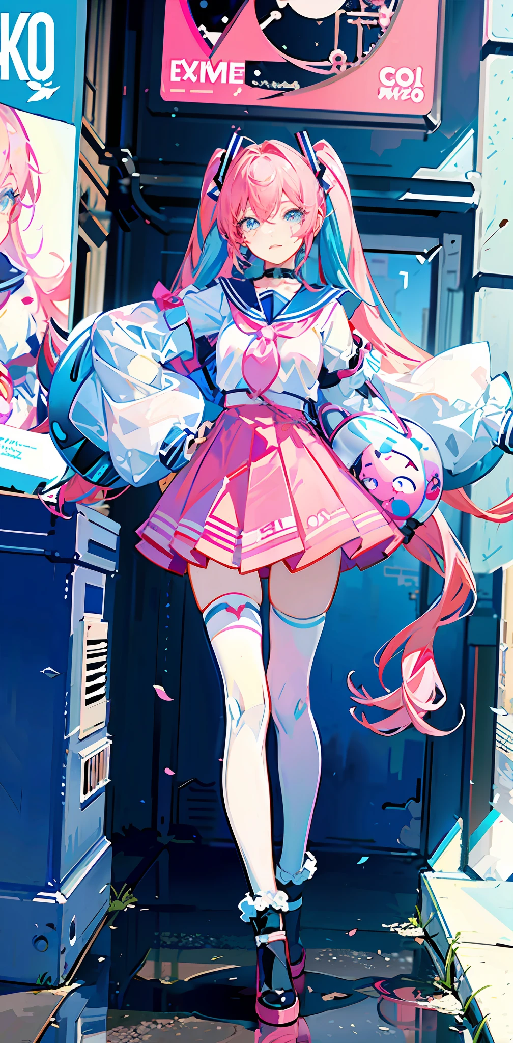anime girl with pink hair and blue eyes, nightcore, digital art on pixiv, pixiv style, anime style 4 k, pixiv, anime artstyle, mikudayo, anime style. 8k, pink twintail hair and cyan eyes, pixiv daily ranking, pixiv contest winner, anime moe artstyle