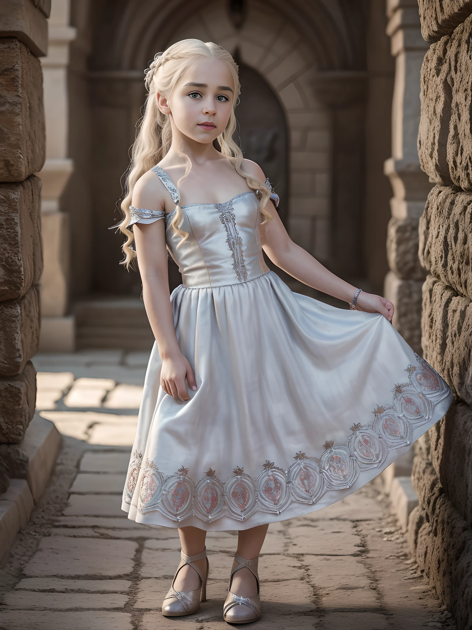 raw fullbody, cute and beautiful ((5 )) childhood photo of [1girl, daenerys targaryen, Emilia Clarke], ((1girl, 5 year olddieval clothing,((half body shot)), realistic proportions, realistic pupils, ((3 member family portrait)) limited palette, highres, cinematic lighting, 8k resolution, front lit, sunrise, RAW photo, Nikon 85mm, Award Winning, Glamour Photograph, extremely detailed, beautiful Ukrainian, mind-bending, Noth-Yidik, raw fullbody photo of Daenerys Targaryen at age 5 year old, highlyd, artstation, smooth, sharp focus, 8K,, trending on instagram, trending on tumblr, hdr 4k, 8k