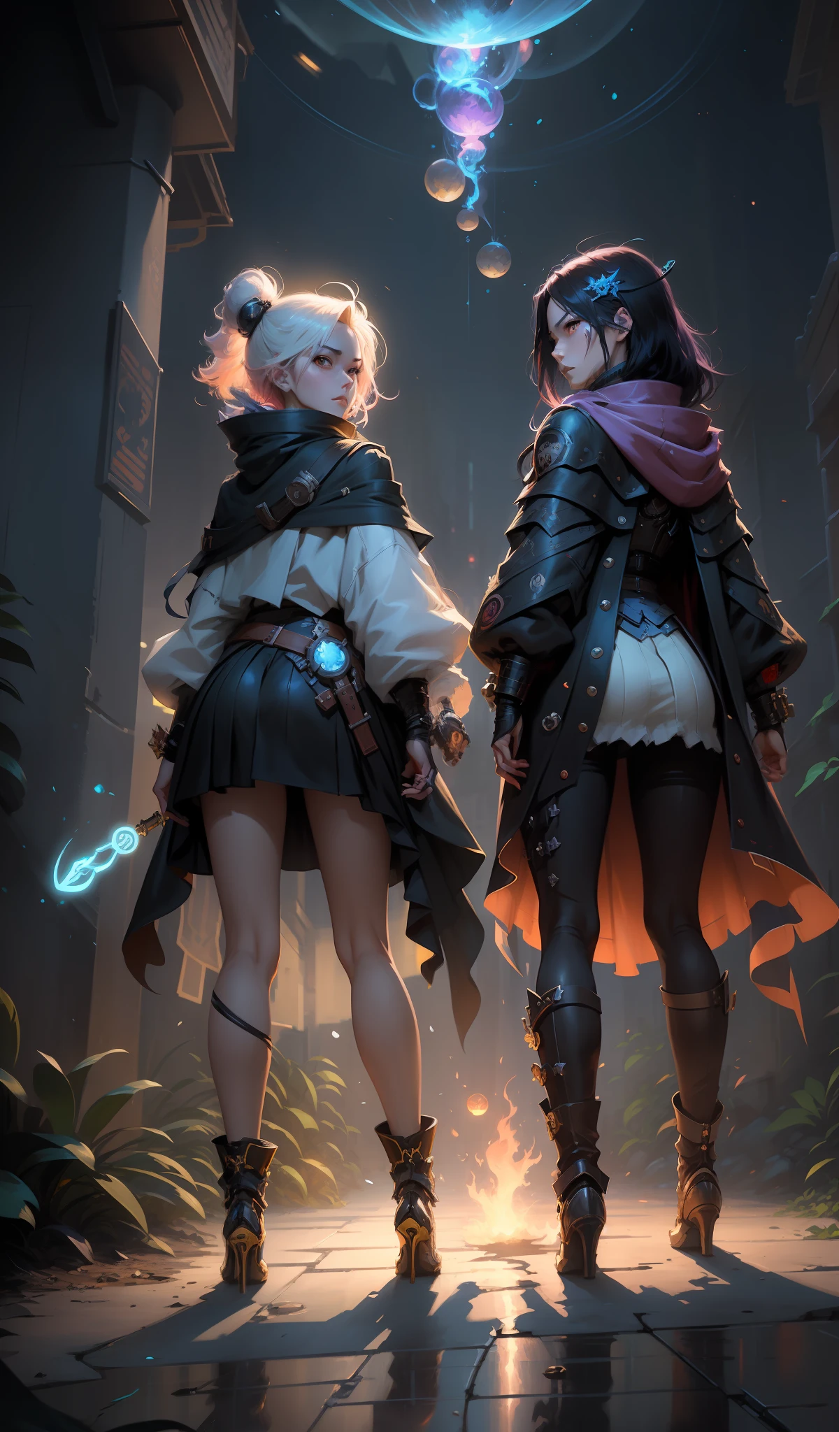 Face, Anime - Stylistic artwork of two female characters in a dark alley, Ross Tran and Bayard Wu, WLOP and Ross Tran, WLOP and Sakimichan, Edgar Maxence and Ross Tran, Loish and Ross Tran, Guweiz, Artgerm and Atey Ghailan style artwork, by Yang J