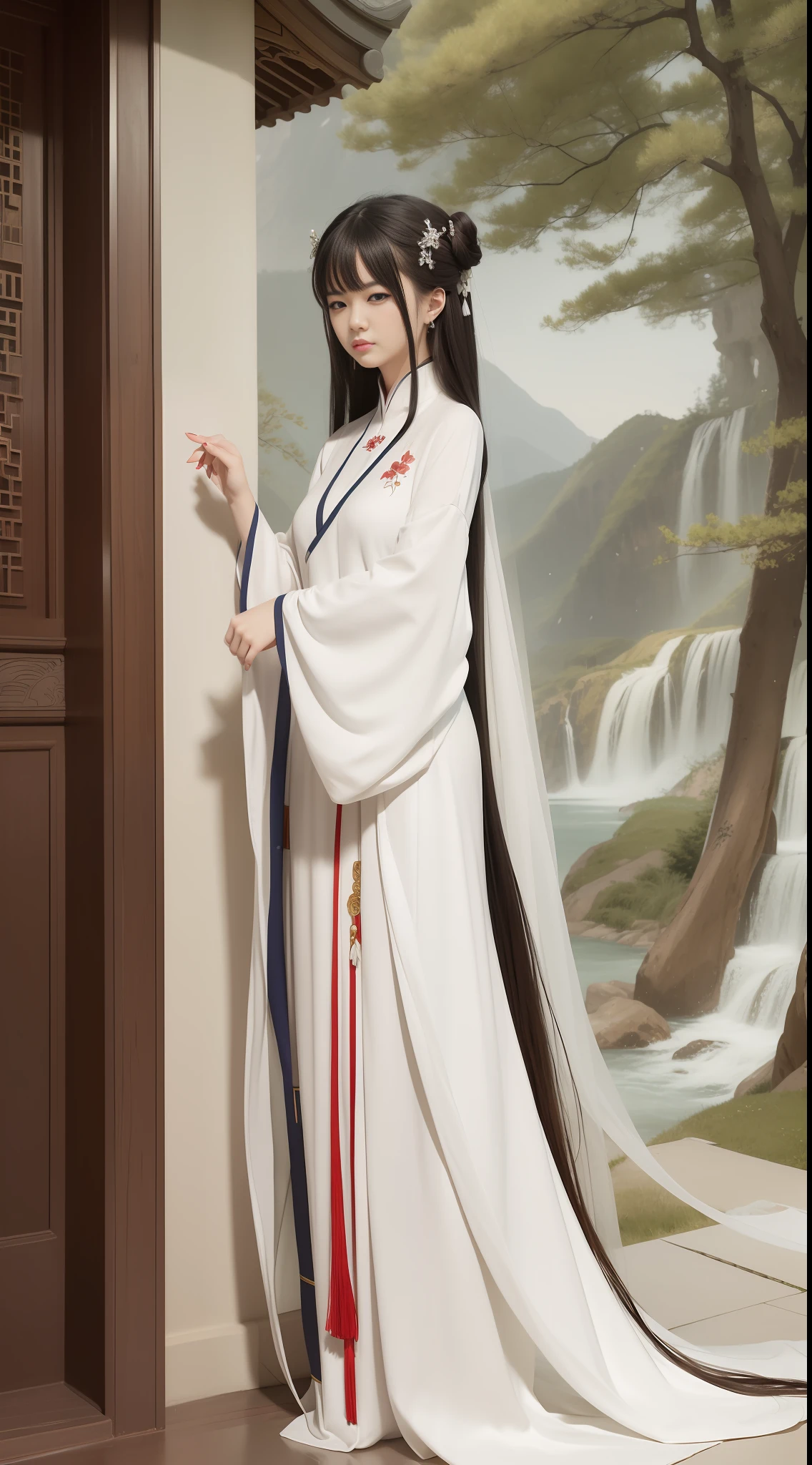 a painting of a woman with long hair wearing a white dress, guweiz, artwork in the style of guweiz, beautiful character painting, by Yang J, by Zhou Fang, by Li Song, guweiz masterpiece, palace ， a girl in hanfu, by Zhou Wenjing, by Zhang Han, by Ye Xin, by Fan Qi