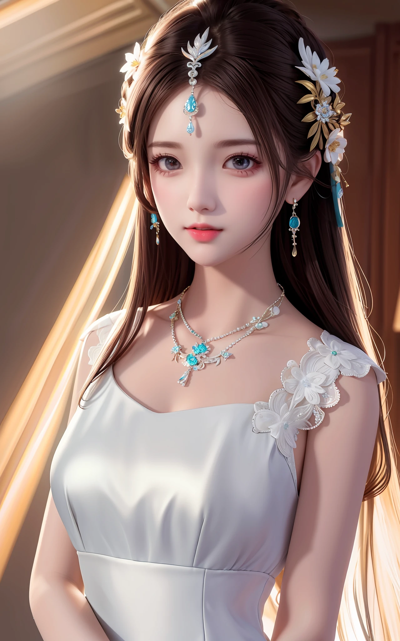 Best Quality, Masterpiece, High Resolution, 1girl, Porcelain Dress, Hair Accessories, Necklace, Jewelry, Pretty Face, On Body, Tyndall Effect, Realistic, Shadow Studio, Rim Lighting, Dual Tone Lighting, (High Detail Skins: 1.2), 8k UHD, dslr, soft light, high quality, volume light, sneak shot, photo, high resolution, 4k, 8k, background blur,