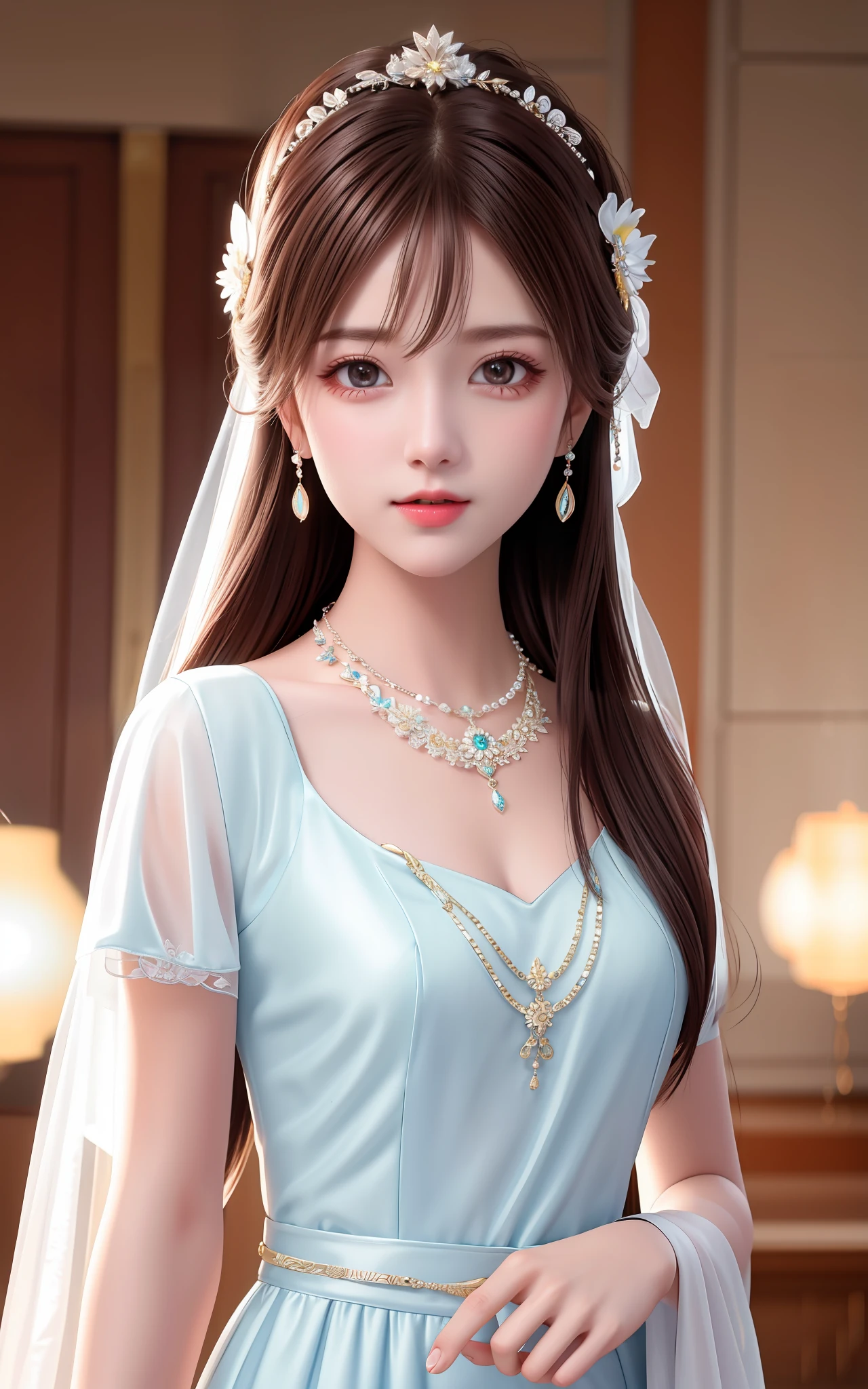 Best Quality, Masterpiece, High Resolution, 1girl, Porcelain Dress, Hair Accessories, Necklace, Jewelry, Pretty Face, On Body, Tyndall Effect, Realistic, Shadow Studio, Rim Lighting, Dual Tone Lighting, (High Detail Skins: 1.2), 8k UHD, dslr, soft light, high quality, volume light, sneak shot, photo, high resolution, 4k, 8k, background blur,