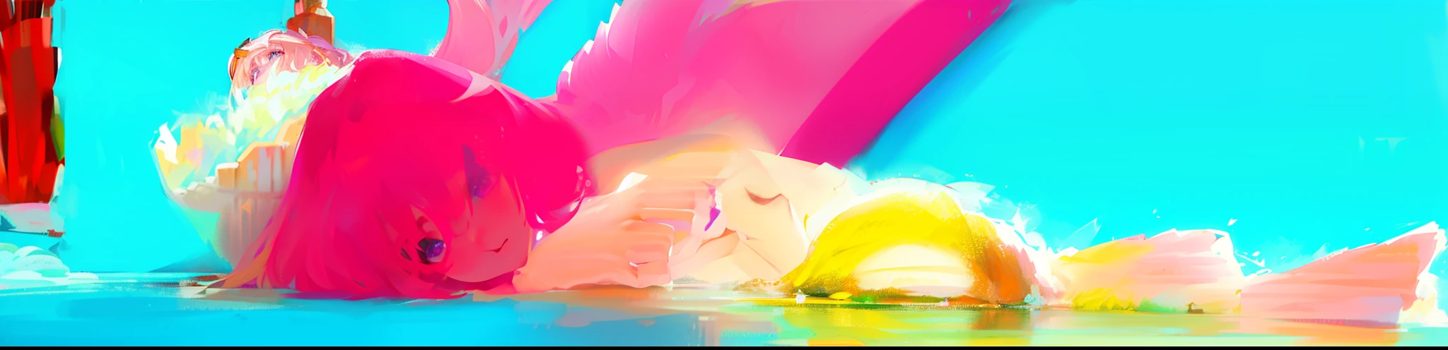 (8k, 4k, best quality, highres:1.2), (maasterpiece, realistic, photo realistic:1.37), 1girl, solo, beautiful face, eyelashes, nose, glossy lips, (detailed eyes, looking at viewer, fair skin, white skin:1.2), fine complexion, upper body, (:1.5), large ,, outdoor onsen, two side up, absurdly long hair, blonde hair, pink hair, bangs, younger, aged down,