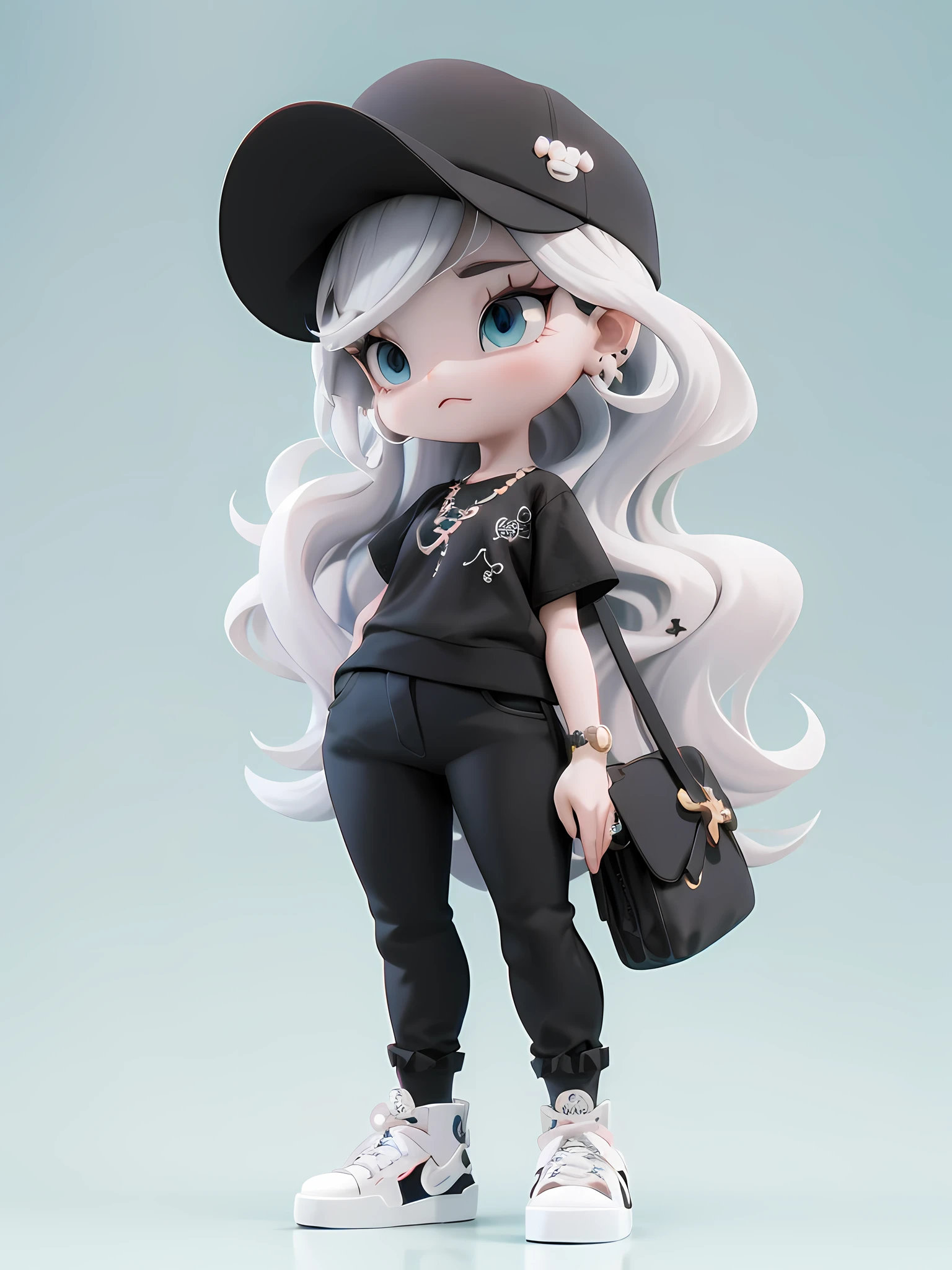 anime - style girl with white hair and black hat holding a purse, anime styled 3d, highly detailed character, cute art style, stylized anime, render of a cute 3d anime girl, cute 3 d render, high quality character design, cute detailed digital art, cute cartoon character, 3d matte illustration, high detail iconic character, 3 d character art