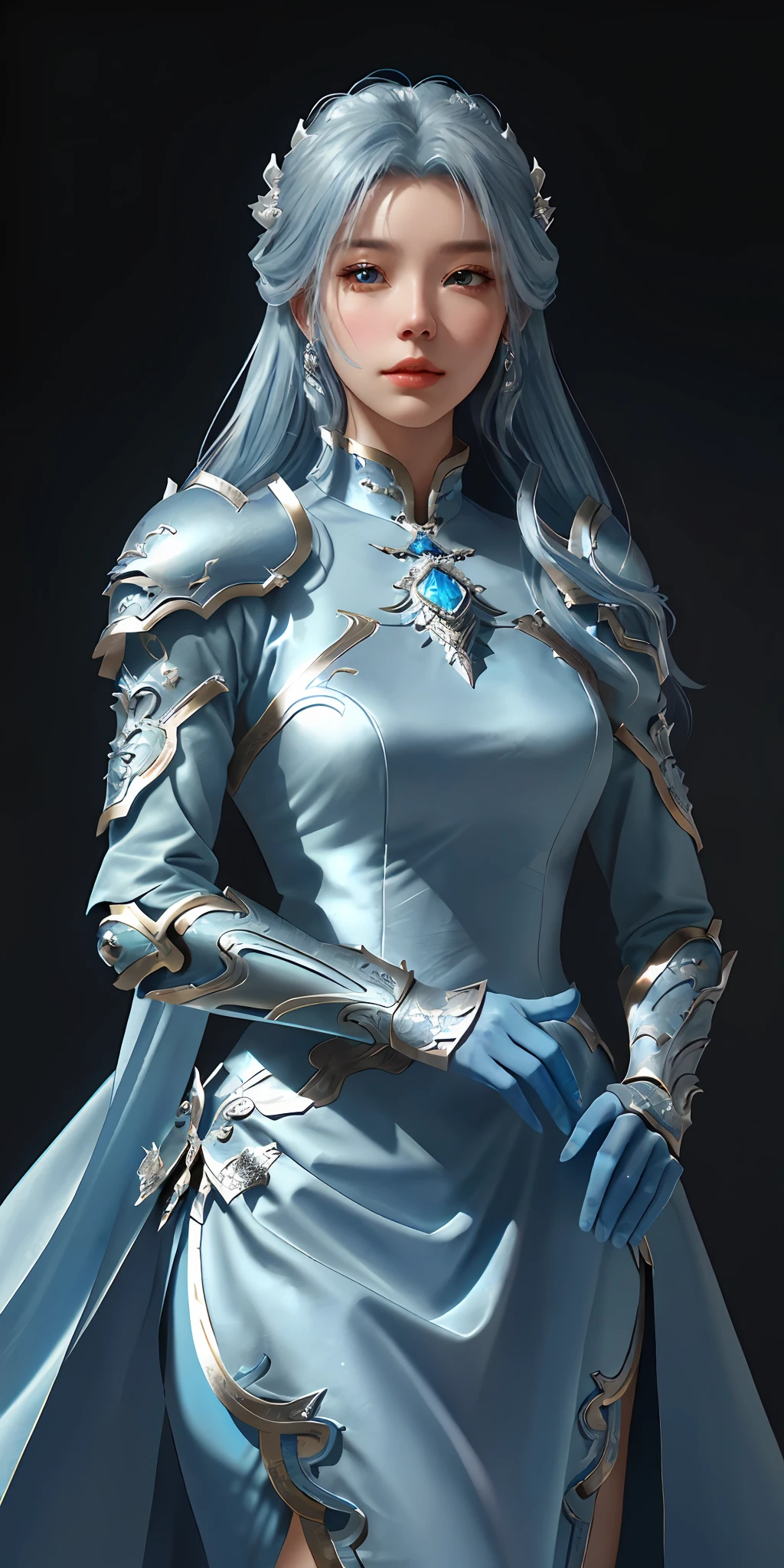 a close up of a woman in a silver and blue dress, chengwei pan on artstation, by Yang J, detailed fantasy art, stunning character art, fanart best artstation, epic exquisite character art, beautiful armor, extremely detailed artgerm, detailed digital anime art, artgerm on artstation pixiv, armor girl